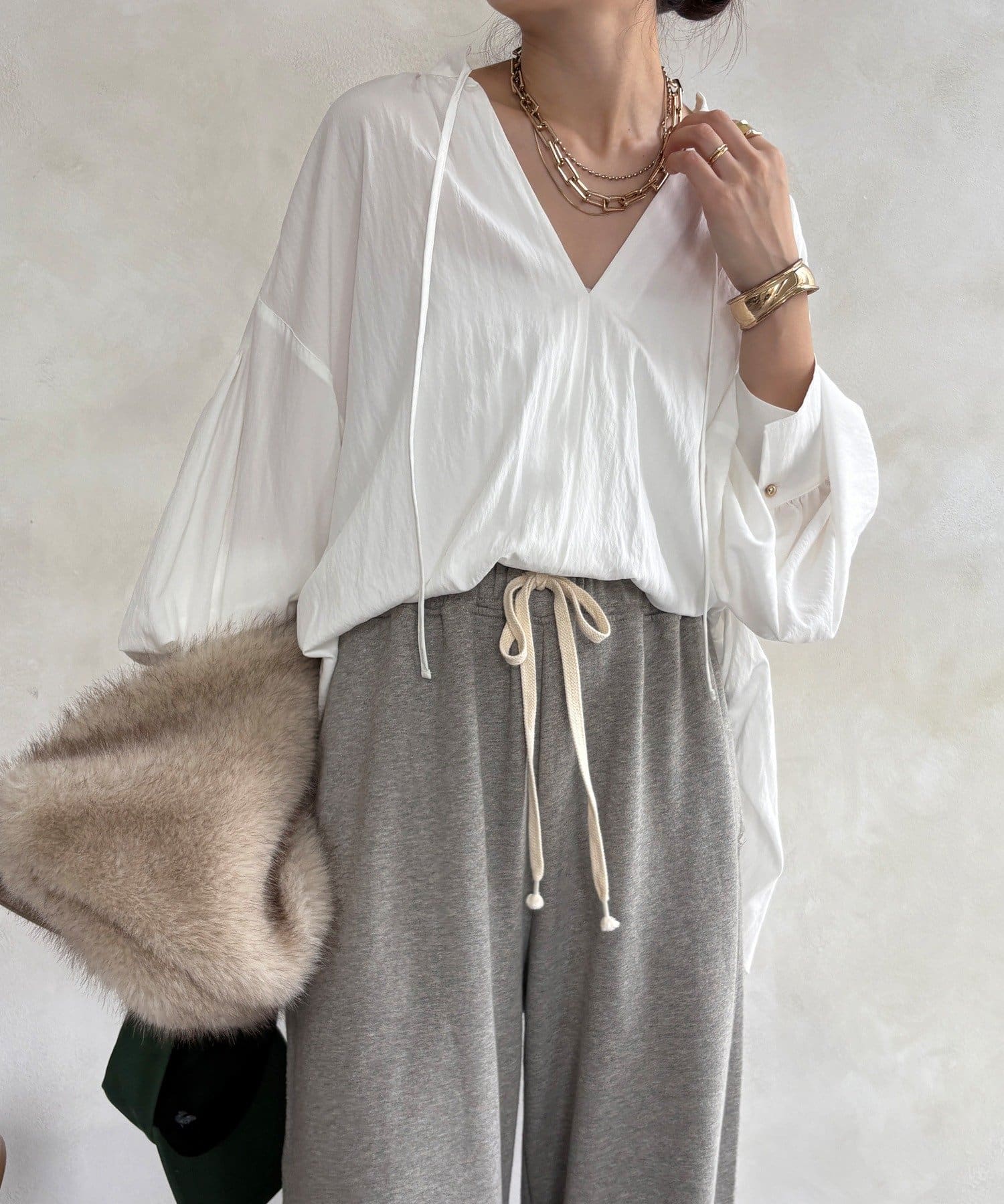 DOUDOU(ドゥドゥ) ギャザーチュニックブラウス