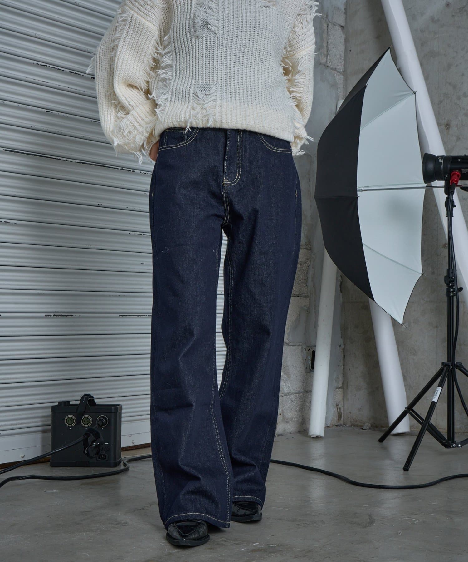 -goocy-(グーシー) デニムワイドフレアパンツ【unisex】