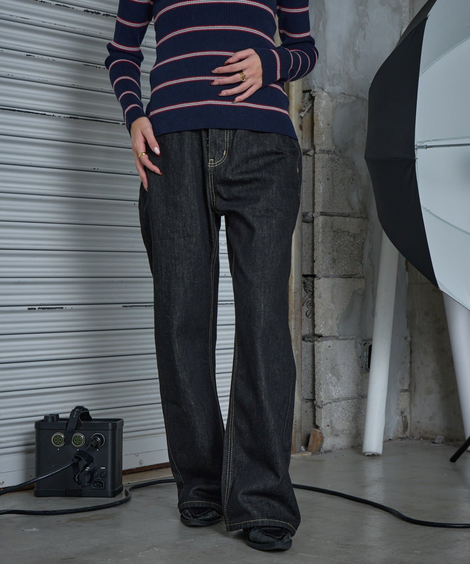 -goocy-(グーシー) デニムワイドフレアパンツ【unisex】