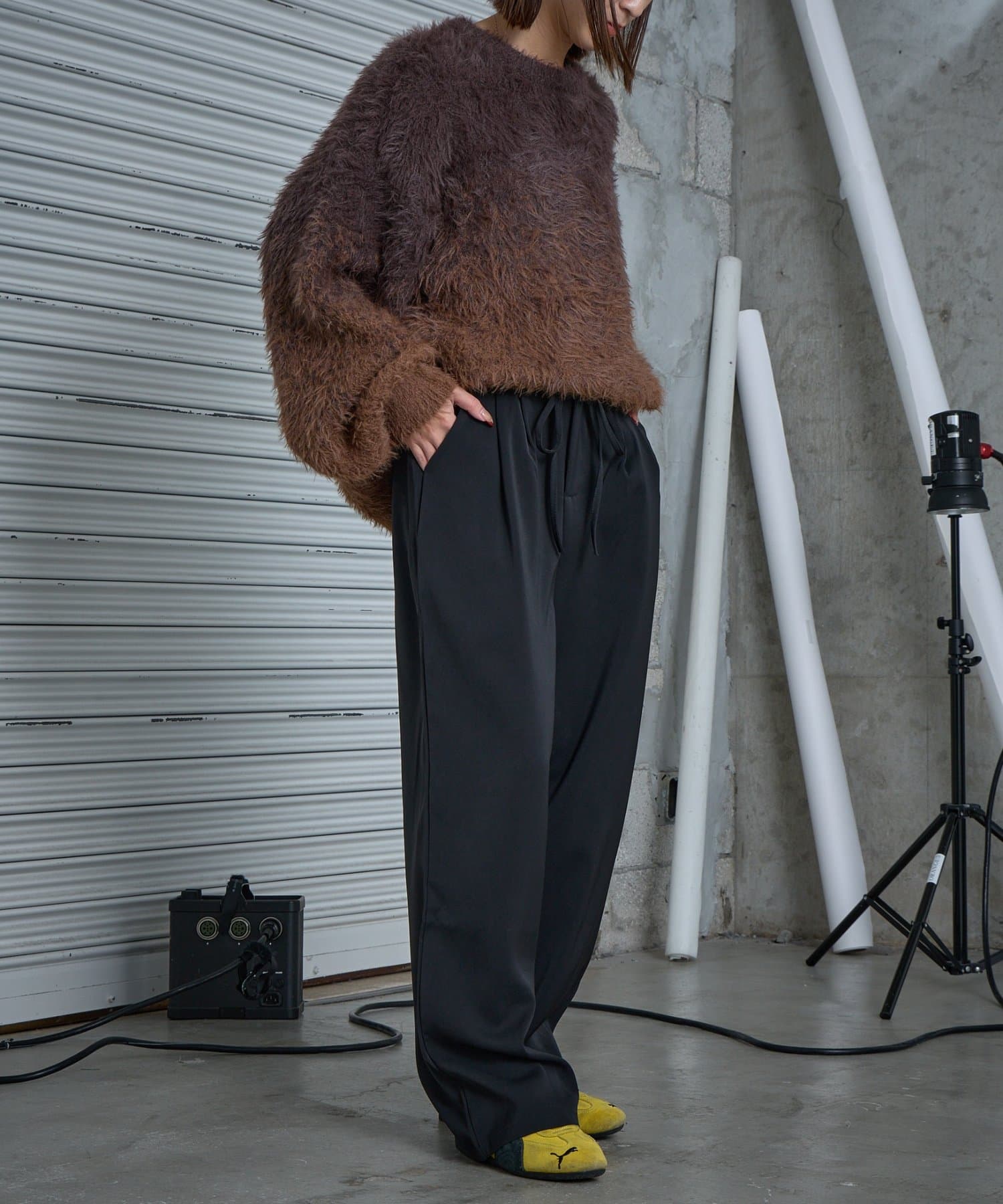 -goocy-(グーシー) ウエストスピンドルタックパンツ