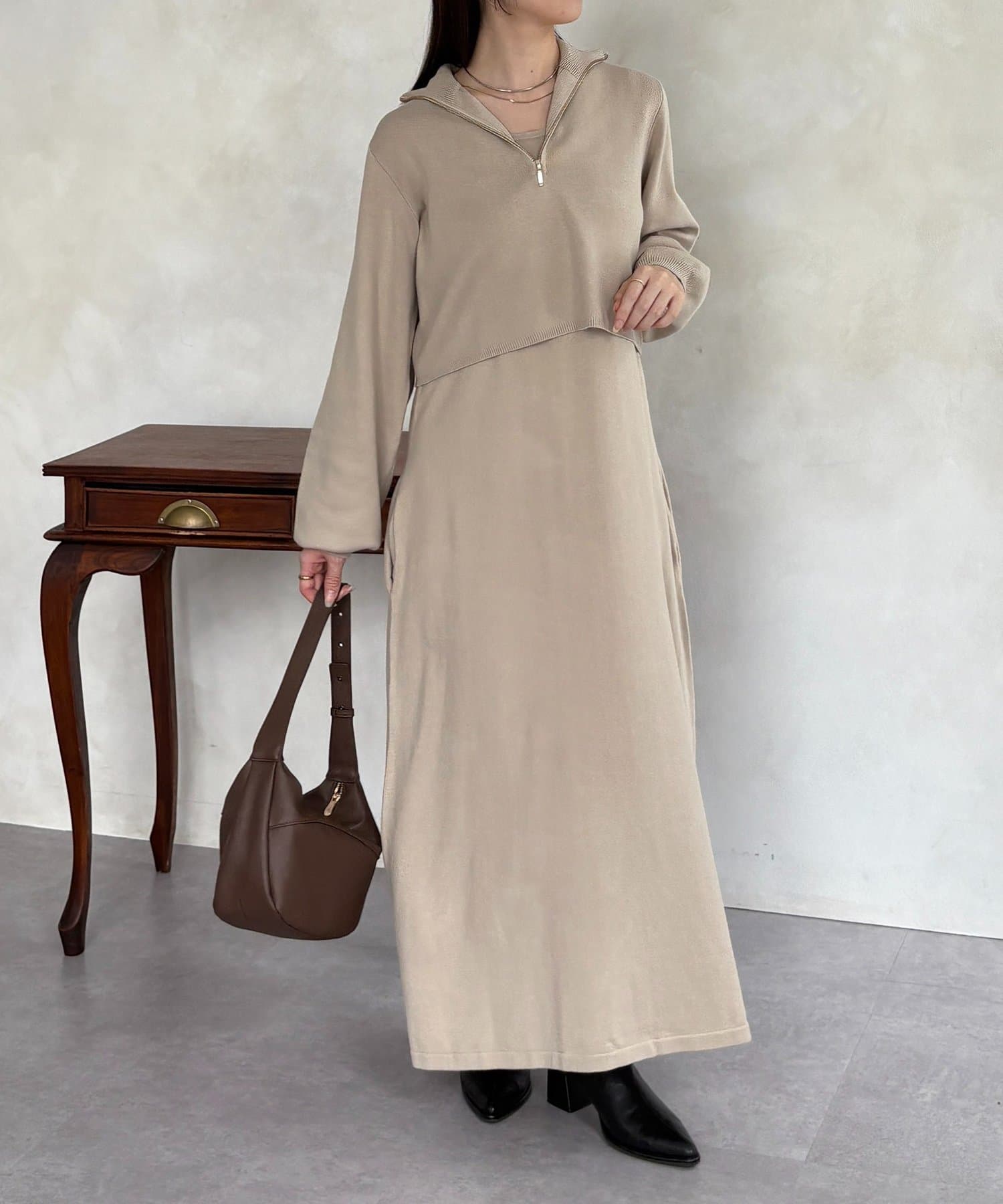 ハーフジップニットセットワンピース | Thevon.(ゼヴォン