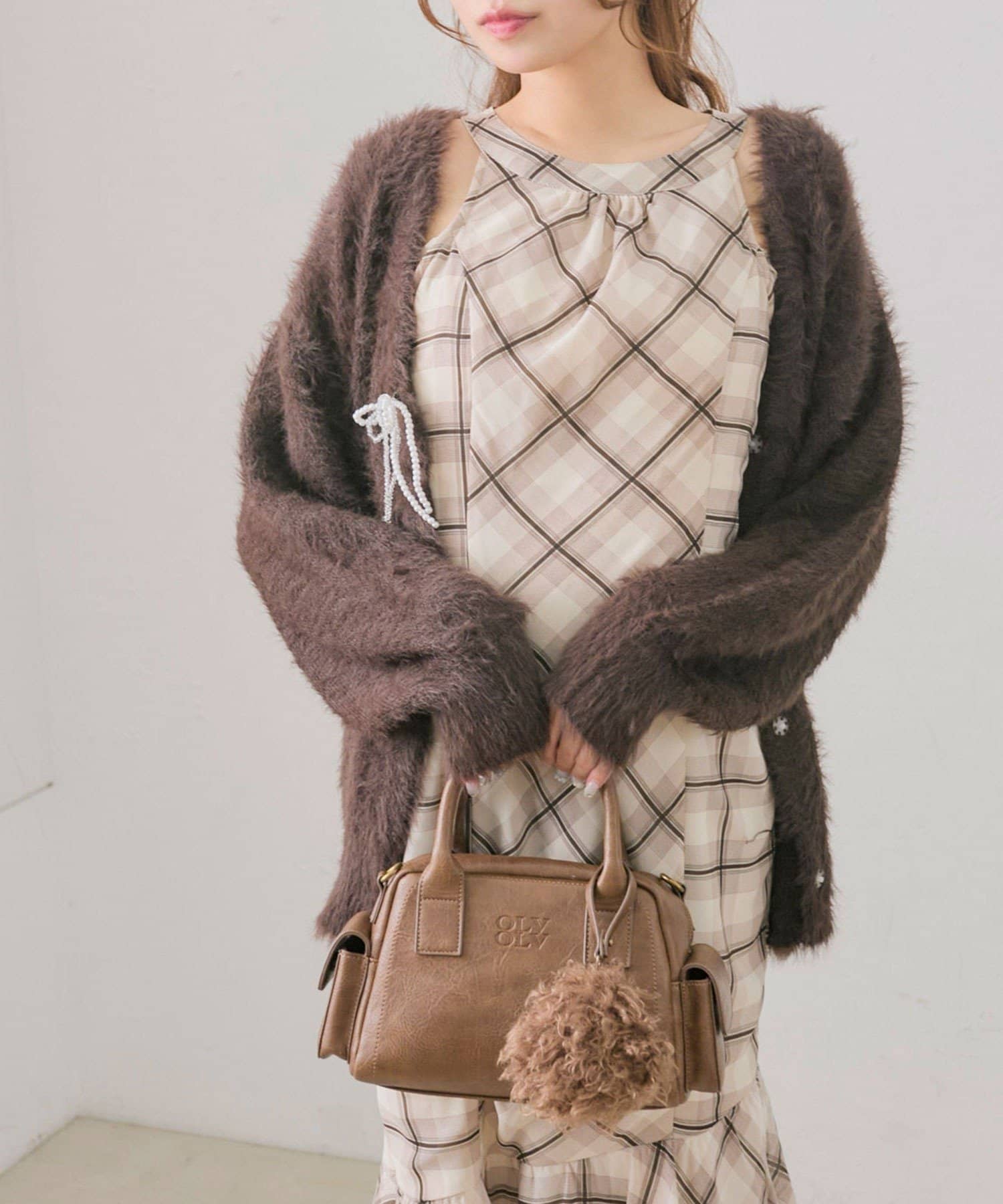 OLIVE des OLIVE(オリーブ デ オリーブ) ビーズリボンロングカーディガン