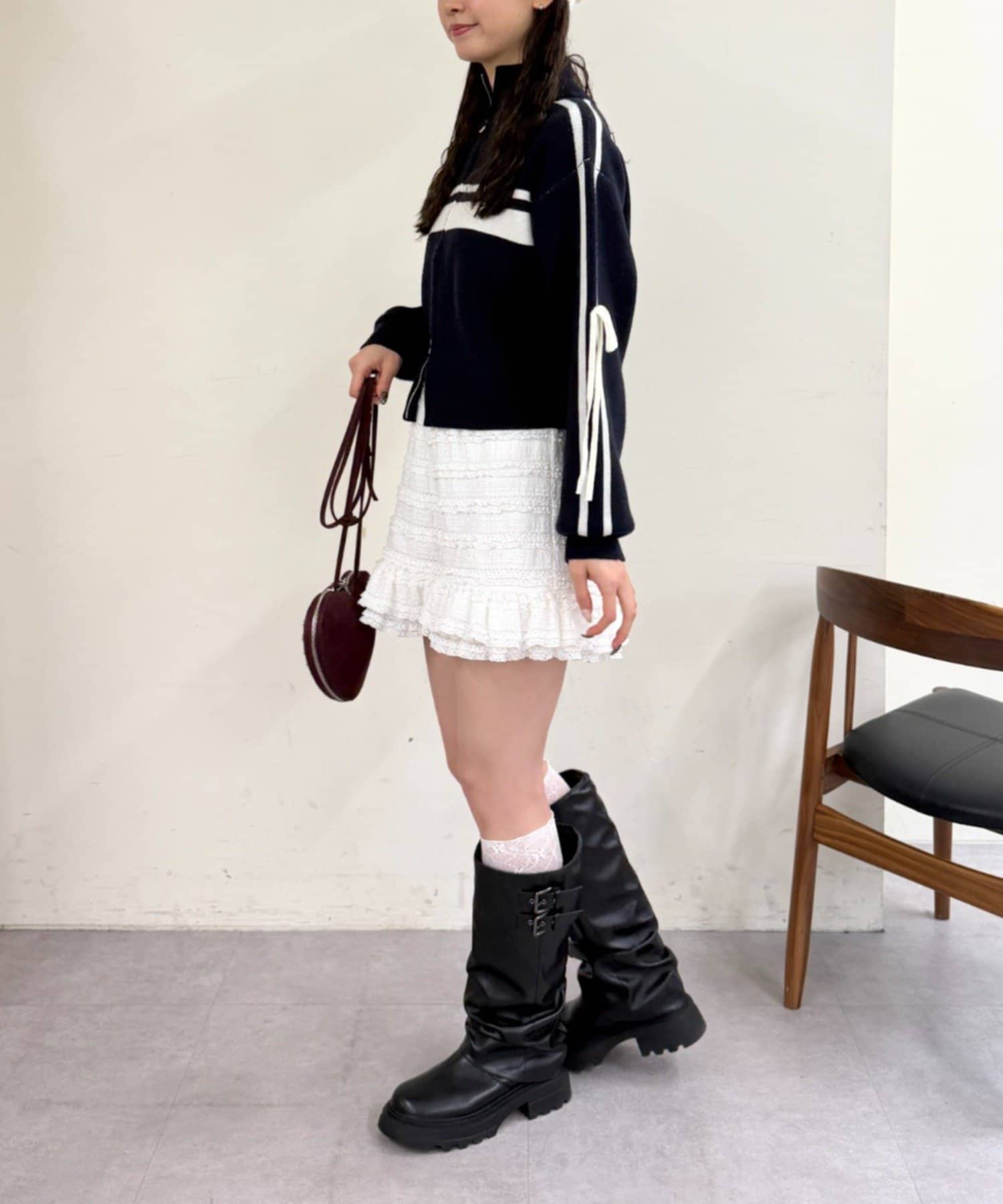 w closet(ダブルクローゼット) ラインニットZIPブルゾン