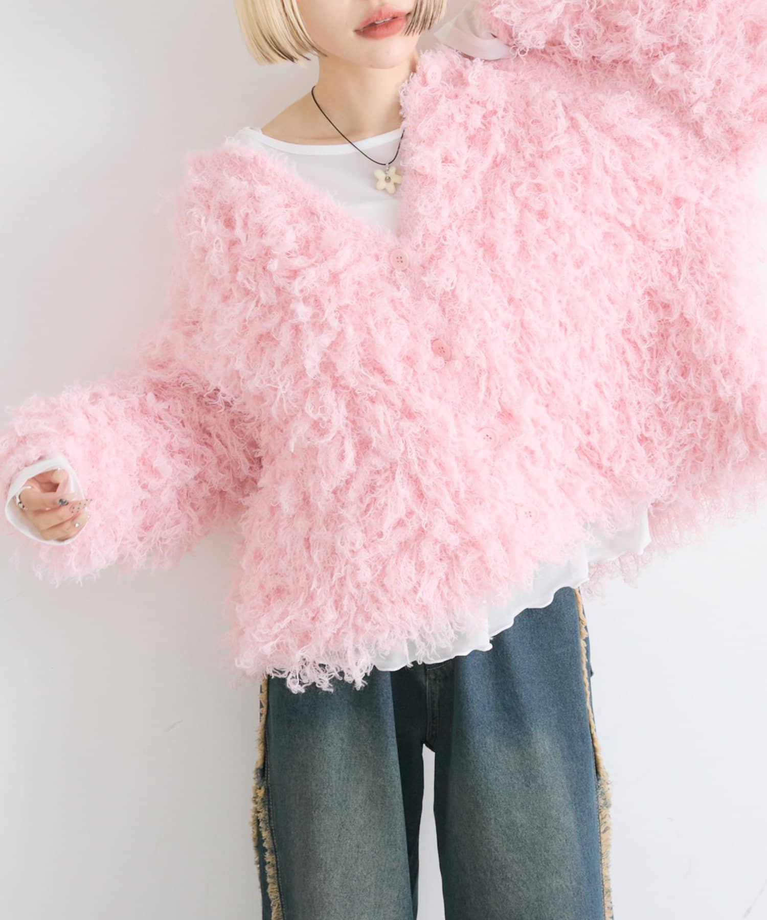 w closet(ダブルクローゼット) モシャモシャニットアウター