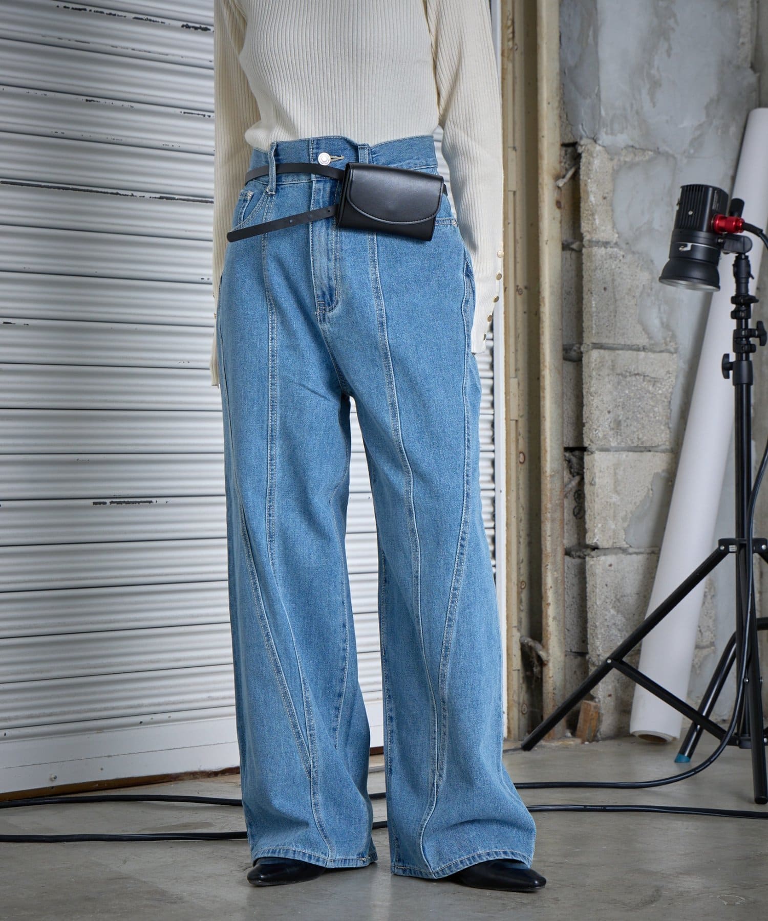-goocy-(グーシー) デニム切替えストレートパンツ