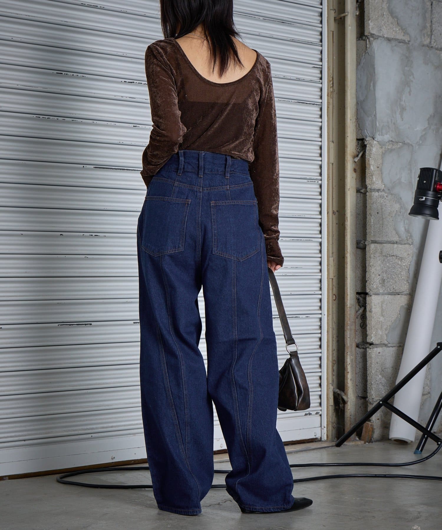 -goocy-(グーシー) デニム切替えストレートパンツ
