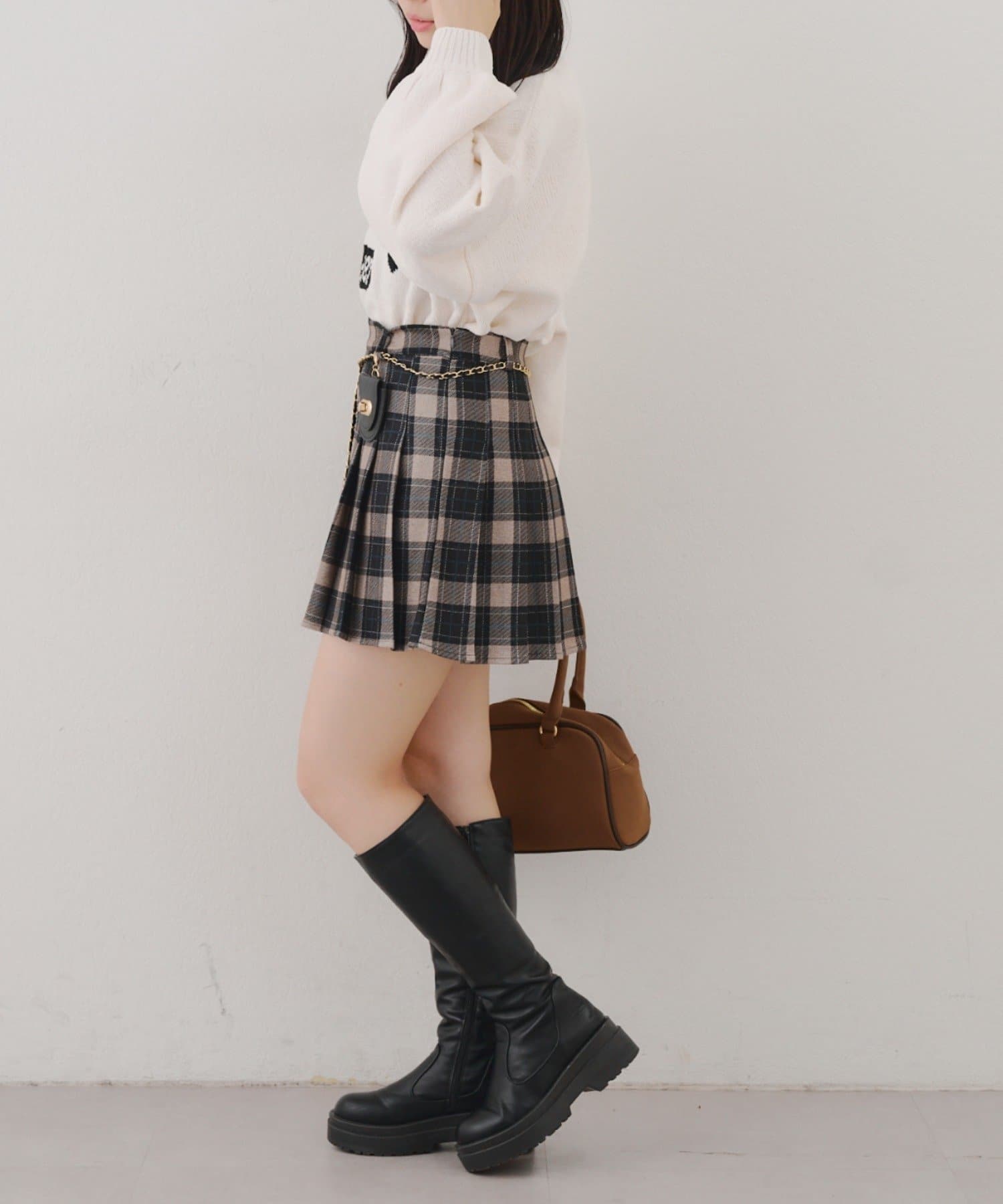 NICE CLAUP / OLIVE des OLIVE OUTLET(ナイスクラップ  / オリーブ デ オリーブ アウトレット) 秋チェックで着映える【RMAF】チャーム付プリーツミニスカート