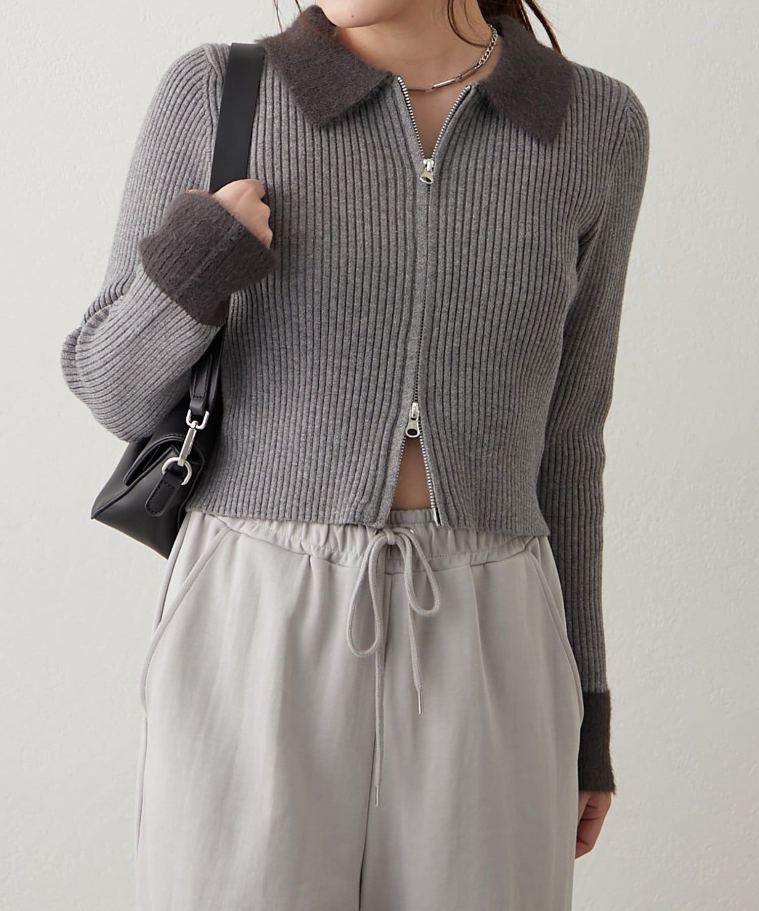 NICE CLAUP / OLIVE des OLIVE OUTLET(ナイスクラップ  / オリーブ デ オリーブ アウトレット) フェザー切替リブカーデ