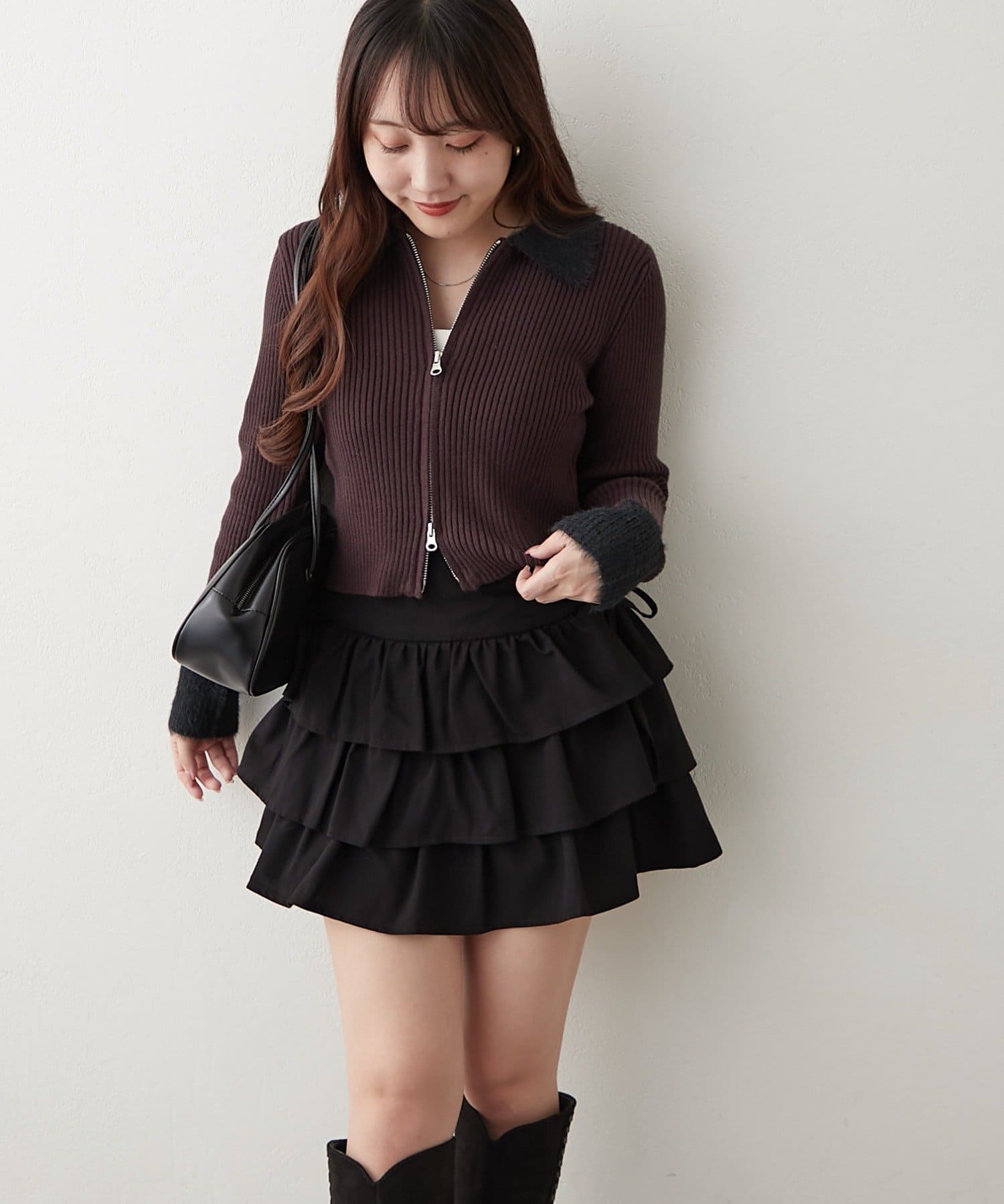 NICE CLAUP / OLIVE des OLIVE OUTLET(ナイスクラップ  / オリーブ デ オリーブ アウトレット) フェザー切替リブカーデ