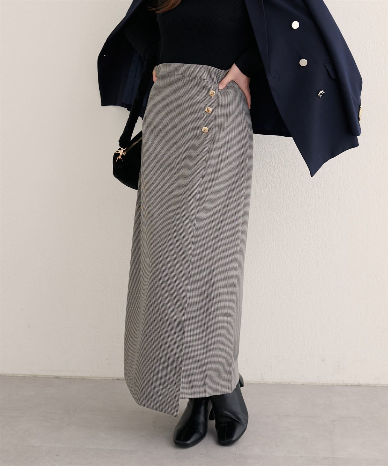 natural couture(ナチュラルクチュール) 【WEB限定】千鳥柄巻き風スカート