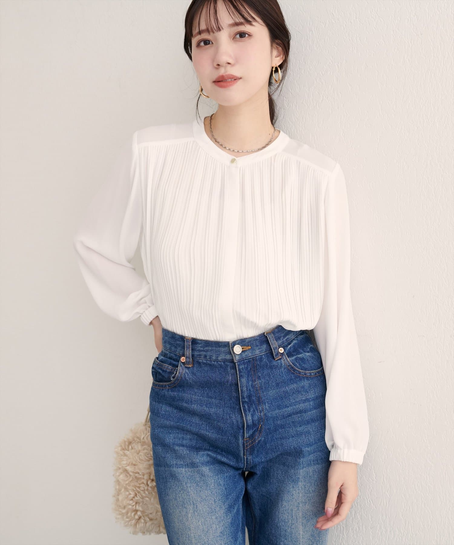 natural couture(ナチュラルクチュール) 【WEB限定】前後２WAYプリーツブラウス