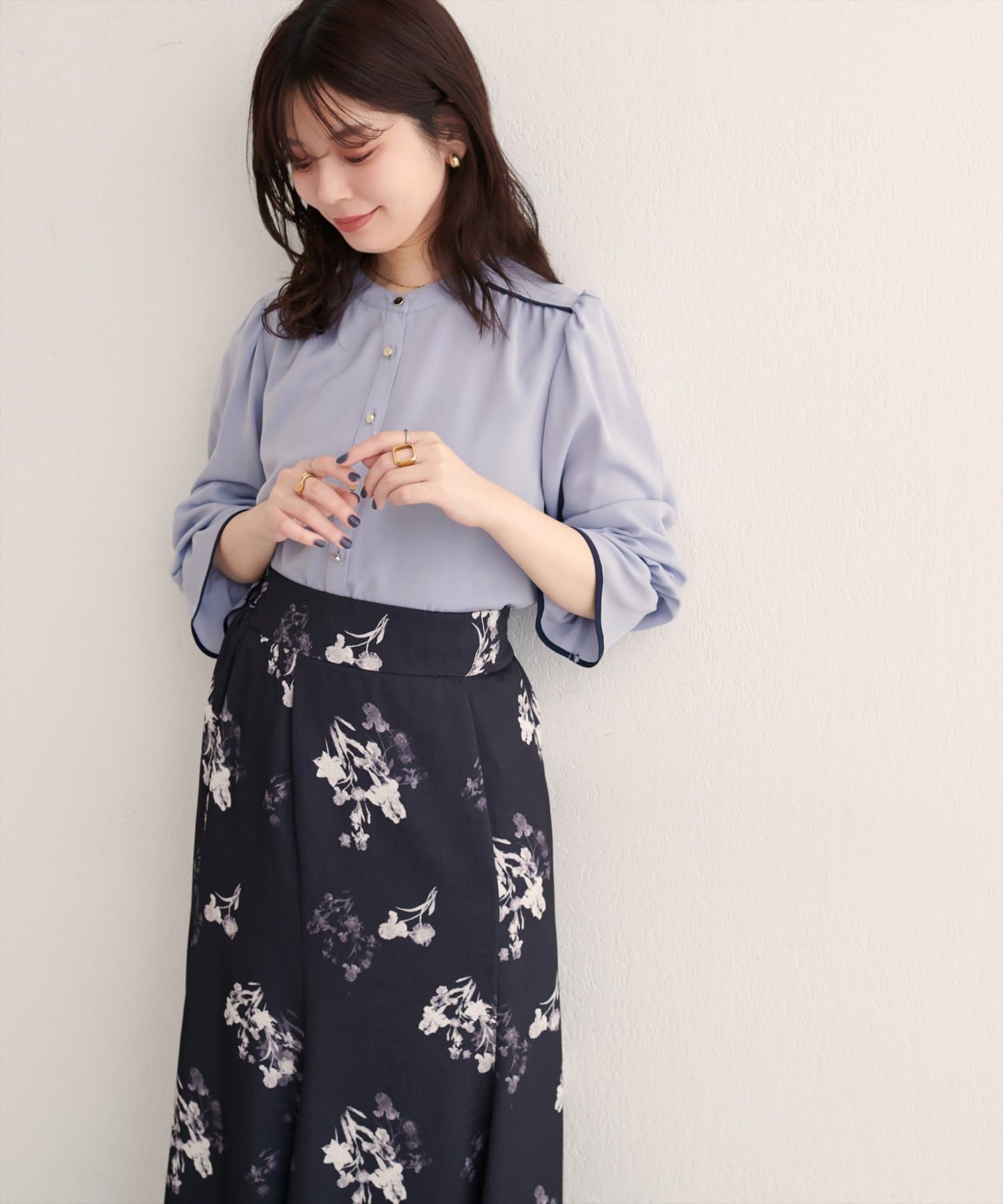 natural couture(ナチュラルクチュール) 【WEB限定】ヨークパイピングブラウス