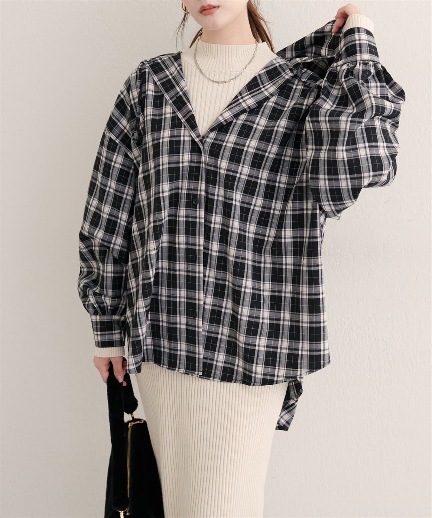 natural couture(ナチュラルクチュール) フーテッドロング羽織シャツ