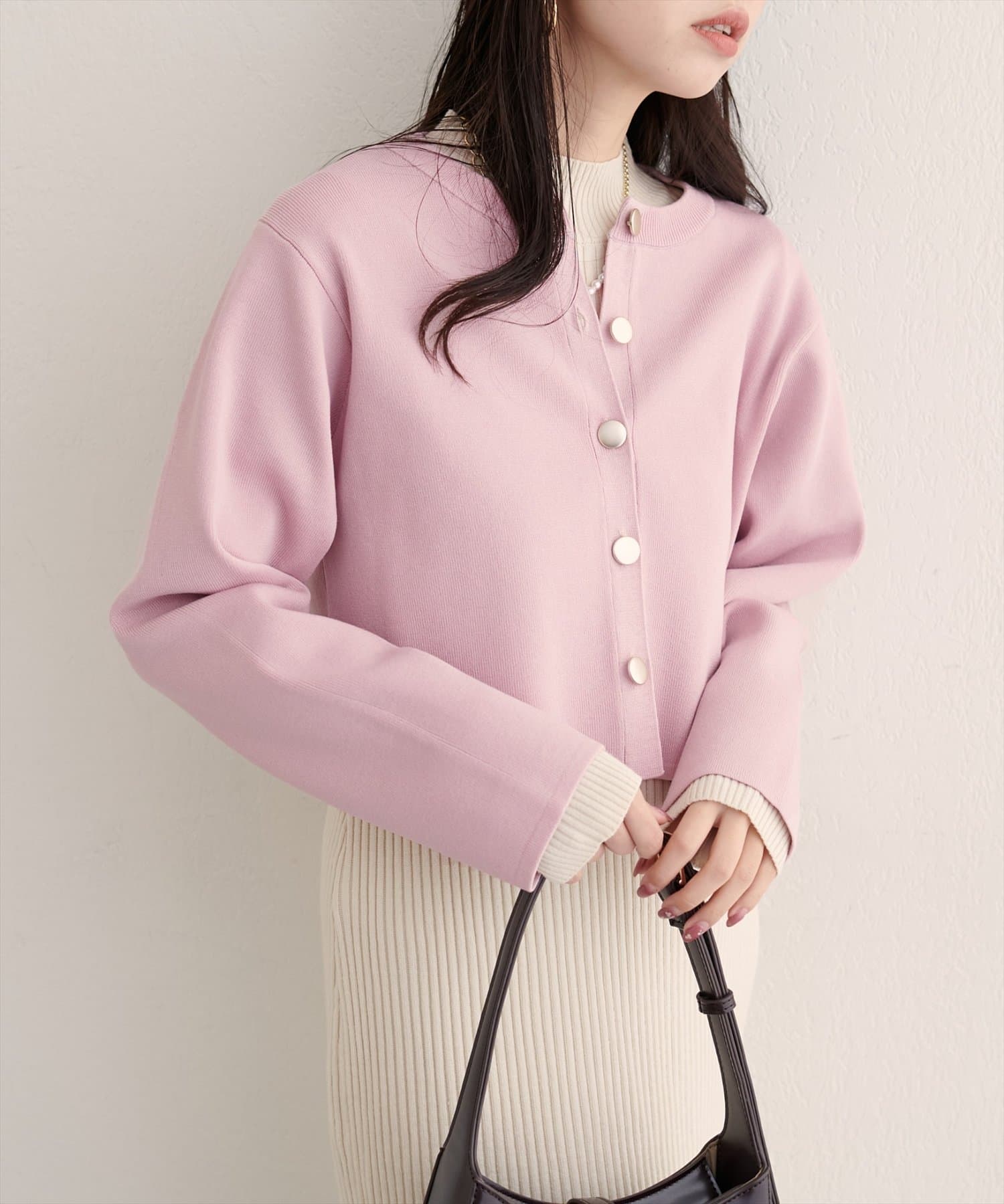 natural couture(ナチュラルクチュール) クロップド丈リブカラーカーディガン