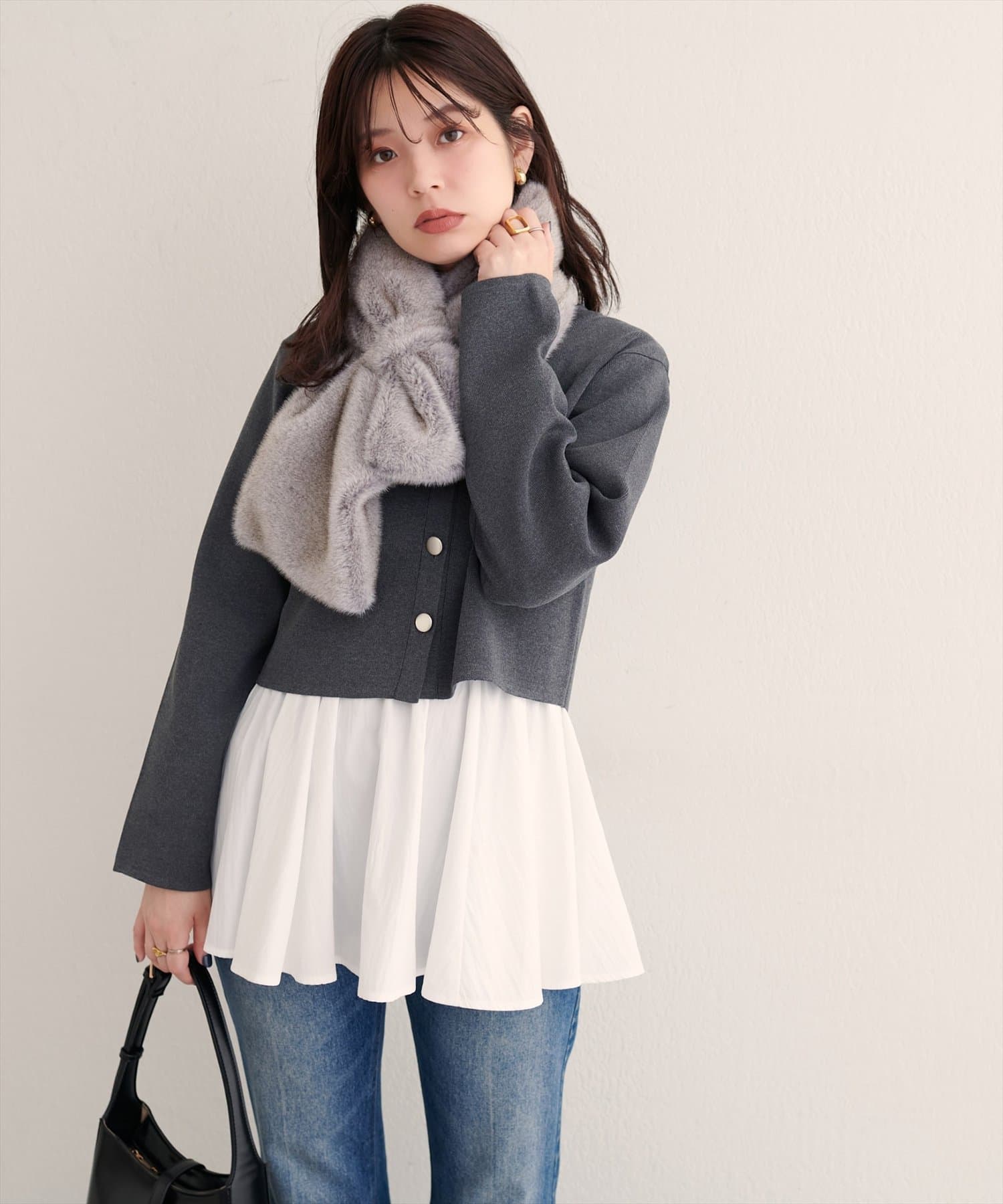 natural couture(ナチュラルクチュール) クロップド丈リブカラーカーディガン