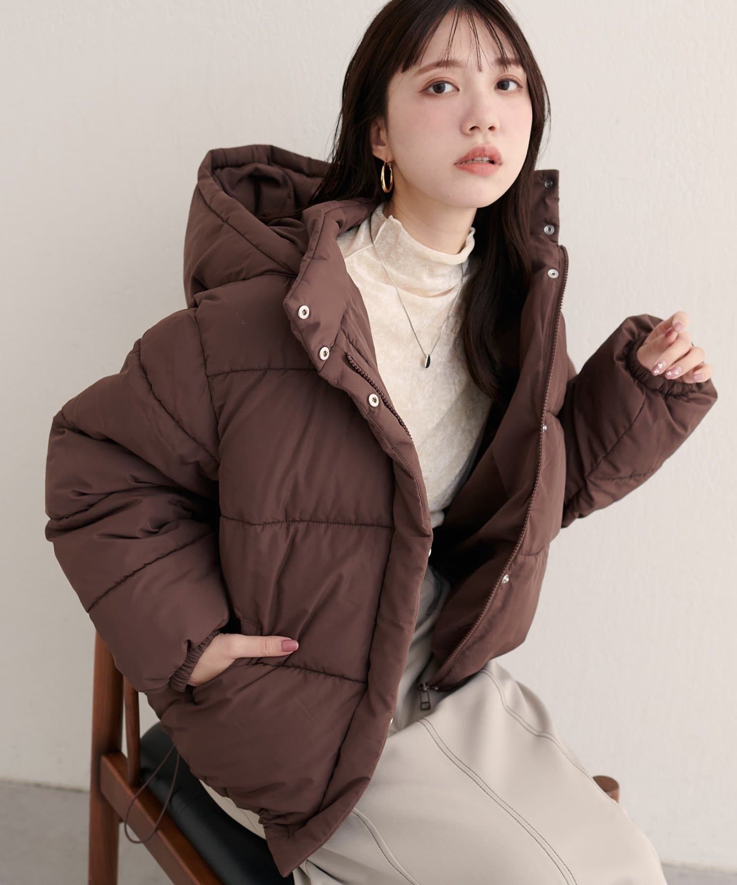 natural couture(ナチュラルクチュール) フード中綿ジャケット