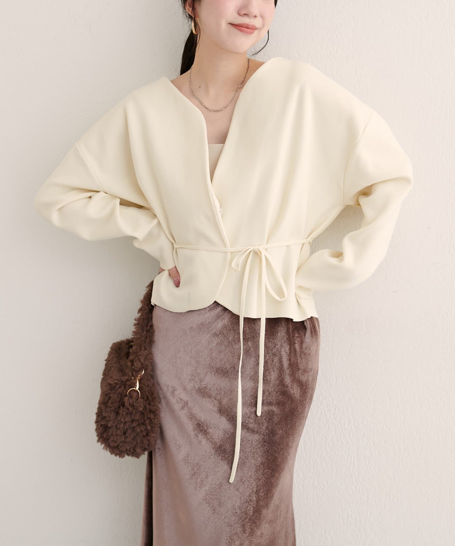natural couture(ナチュラルクチュール) 【WEB限定】〈osono〉ウエストベルト付ニットジャケット
