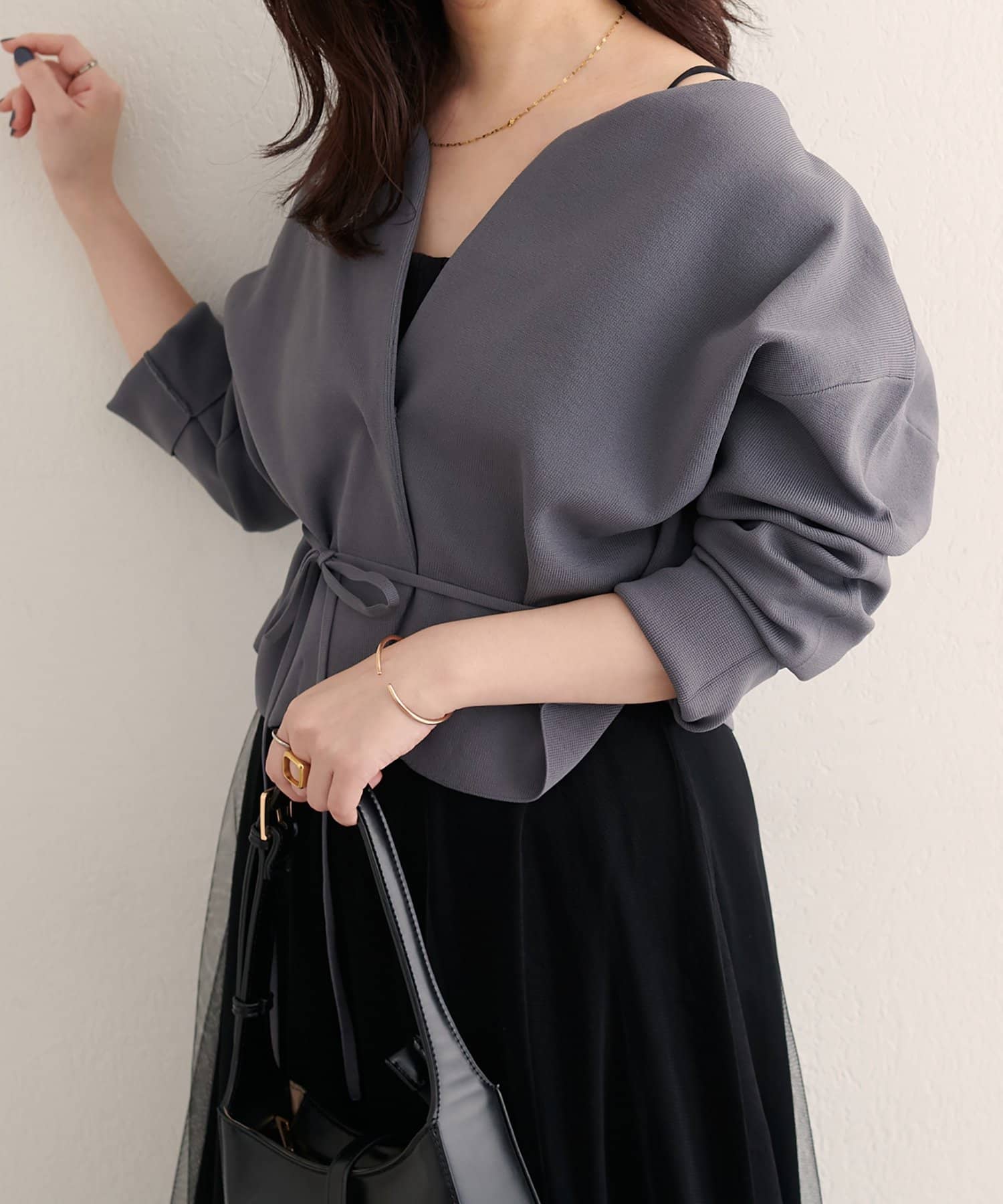 natural couture(ナチュラルクチュール) 【WEB限定】〈osono〉ウエストベルト付ニットジャケット