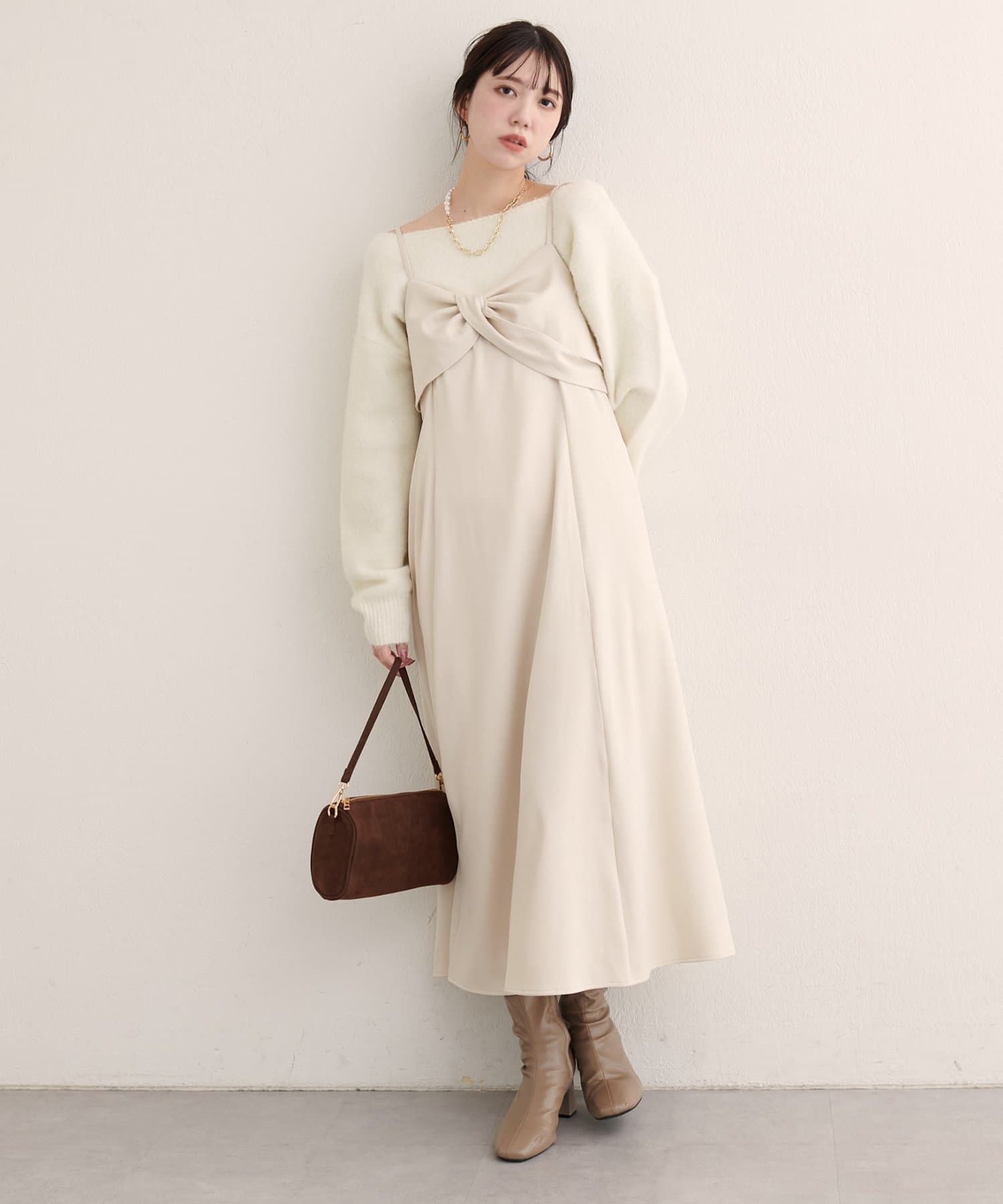 natural couture(ナチュラルクチュール) 【WEB限定】〈osono〉ねじりリボンキャミワンピース