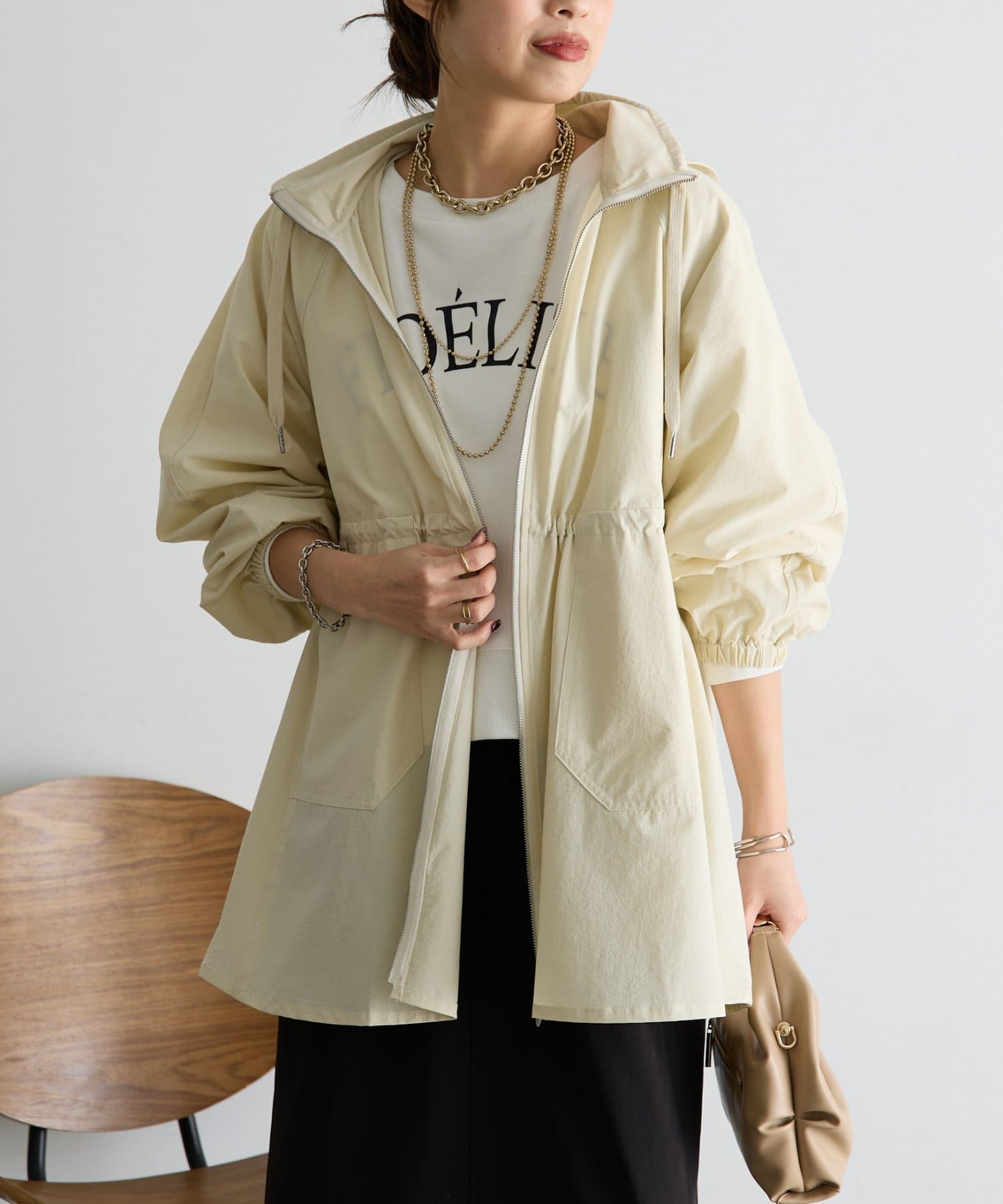 Jena　espace merveilleux(ジェナ　エスパスメルヴェイユ) 【フード取り外し可能】ウエストシャーリングジャケット