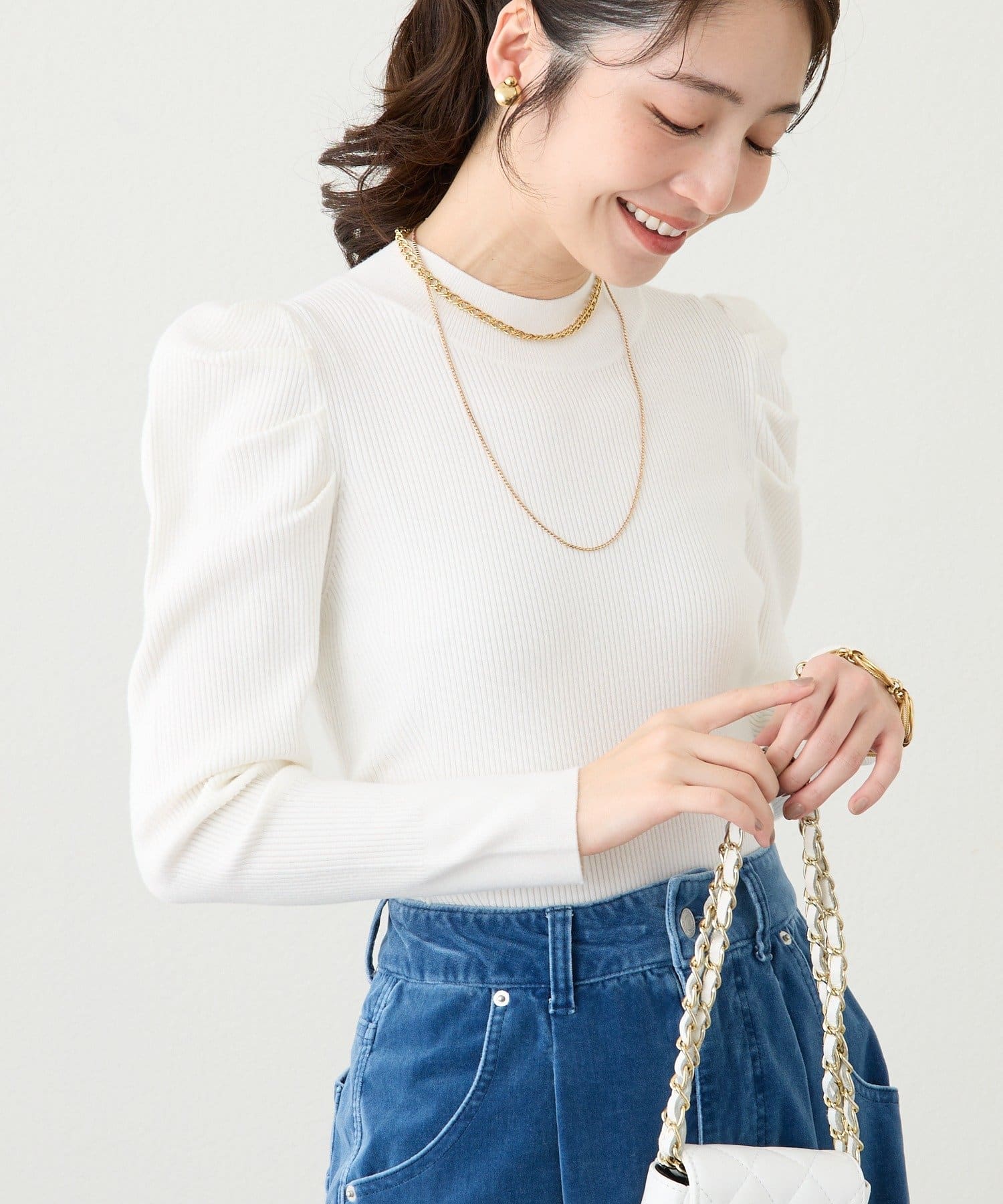 La boutique BonBon(ラブティックボンボン) アンゴラタッチパワショルリブニット