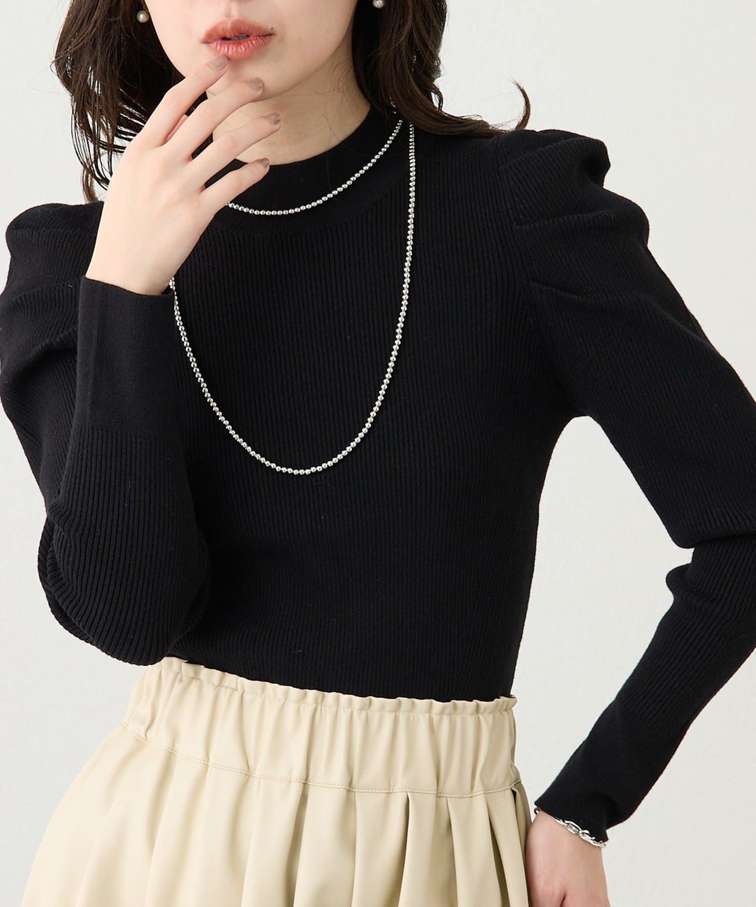 La boutique BonBon(ラブティックボンボン) アンゴラタッチパワショルリブニット