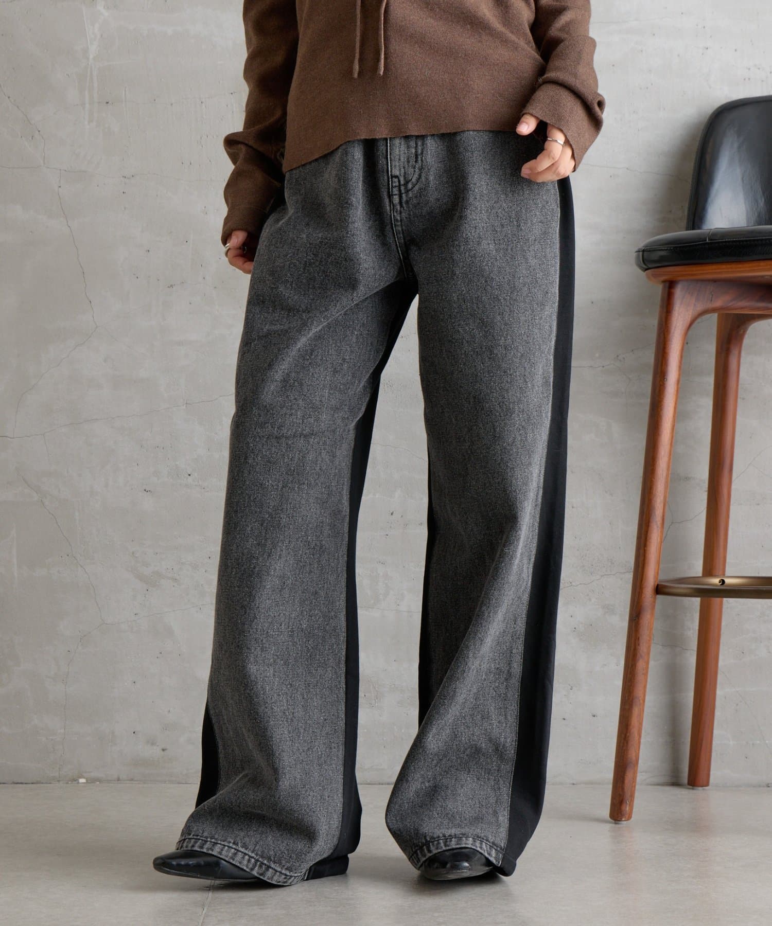 -goocy-(グーシー) 裏毛ドッキングストレートデニム