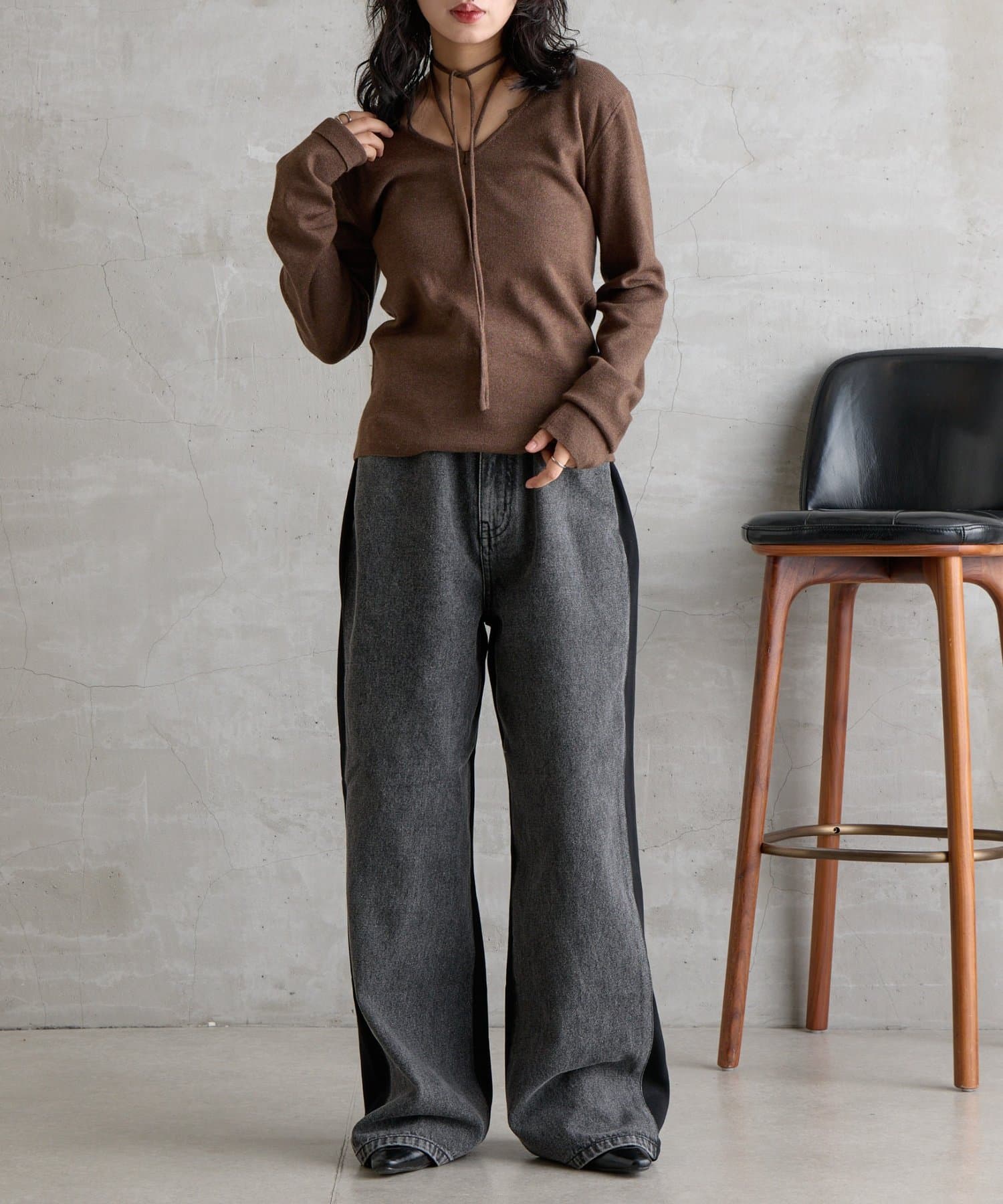 -goocy-(グーシー) 裏毛ドッキングストレートデニム