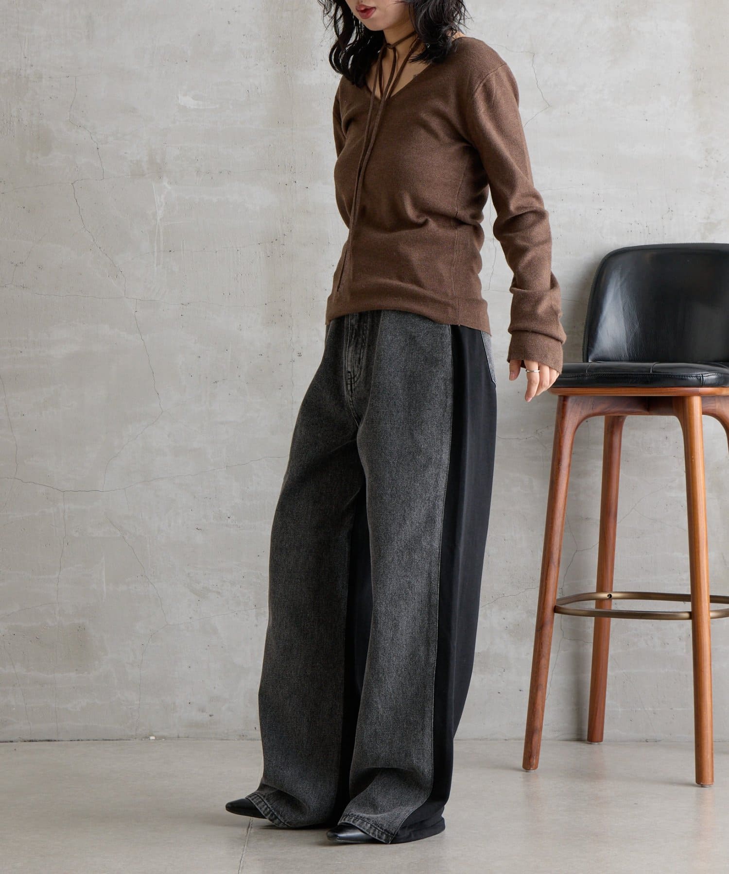 -goocy-(グーシー) 裏毛ドッキングストレートデニム