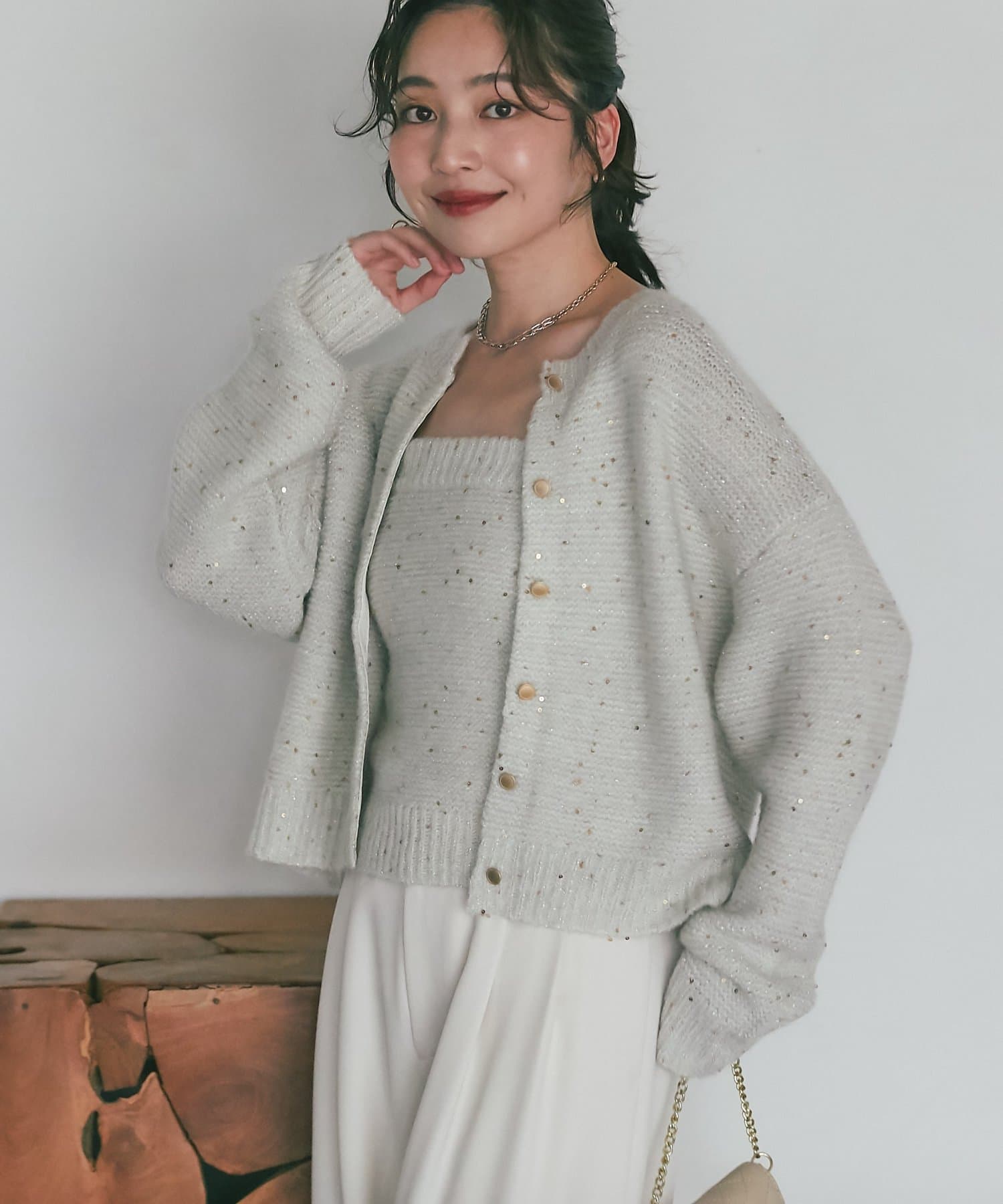 La boutique BonBon(ラブティックボンボン) 【セットアップ可・きらきら女っぽコーデに】スパンコールモヘアカーディガン