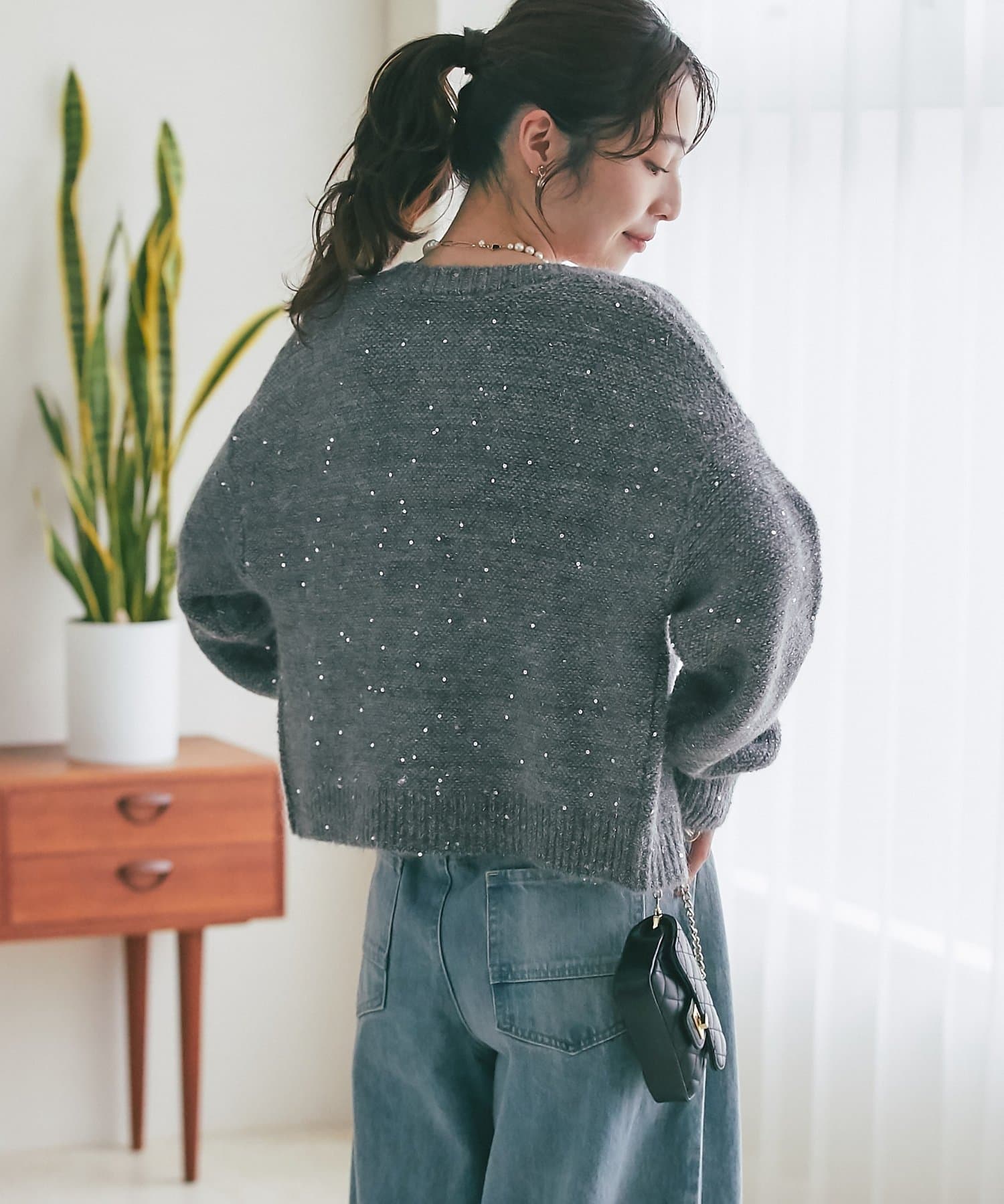 La boutique BonBon(ラブティックボンボン) 【セットアップ可・きらきら女っぽコーデに】スパンコールモヘアカーディガン