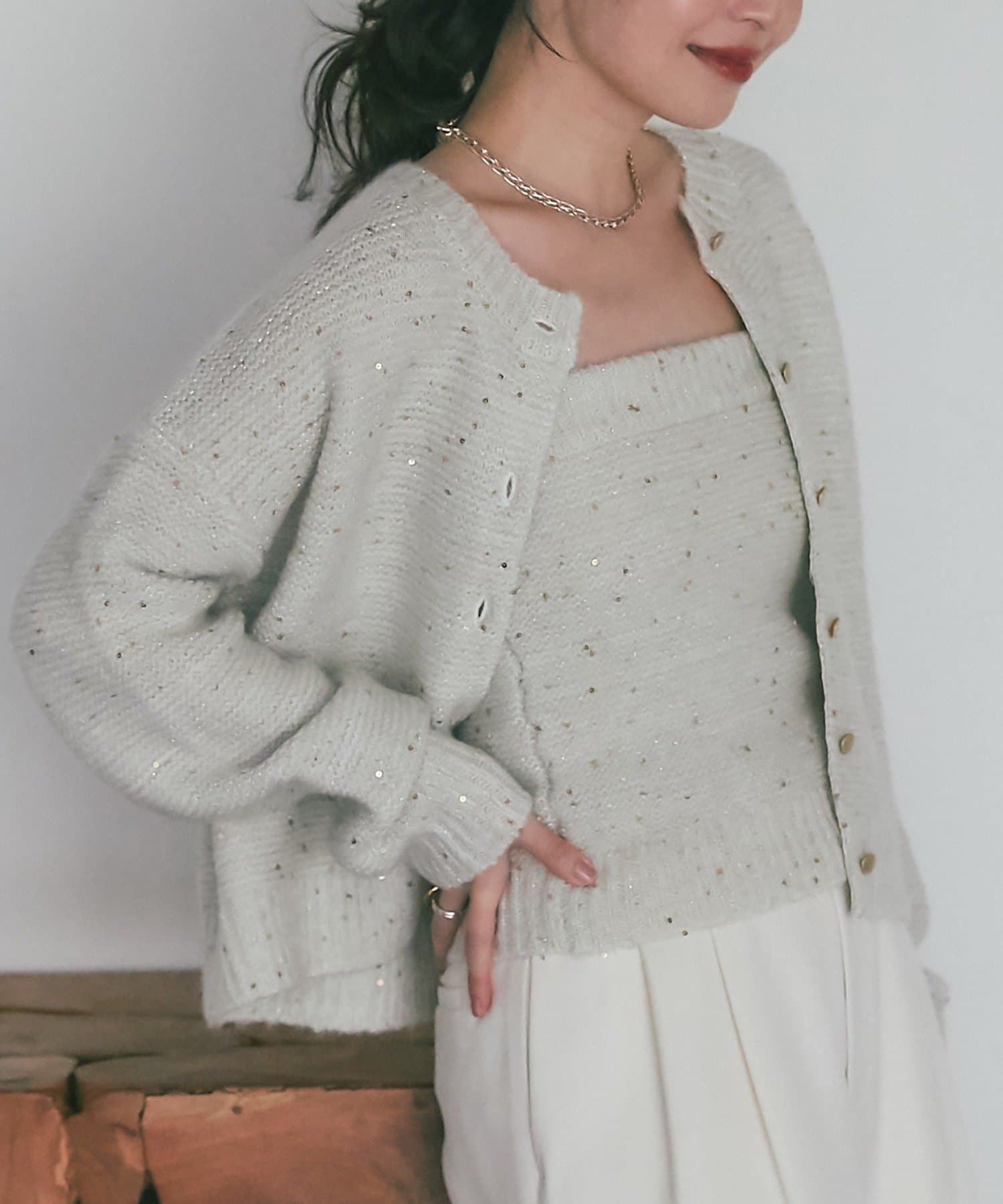 La boutique BonBon(ラブティックボンボン) 【セットアップ可・きらきら女っぽコーデに】スパンコールモヘアビスチェ