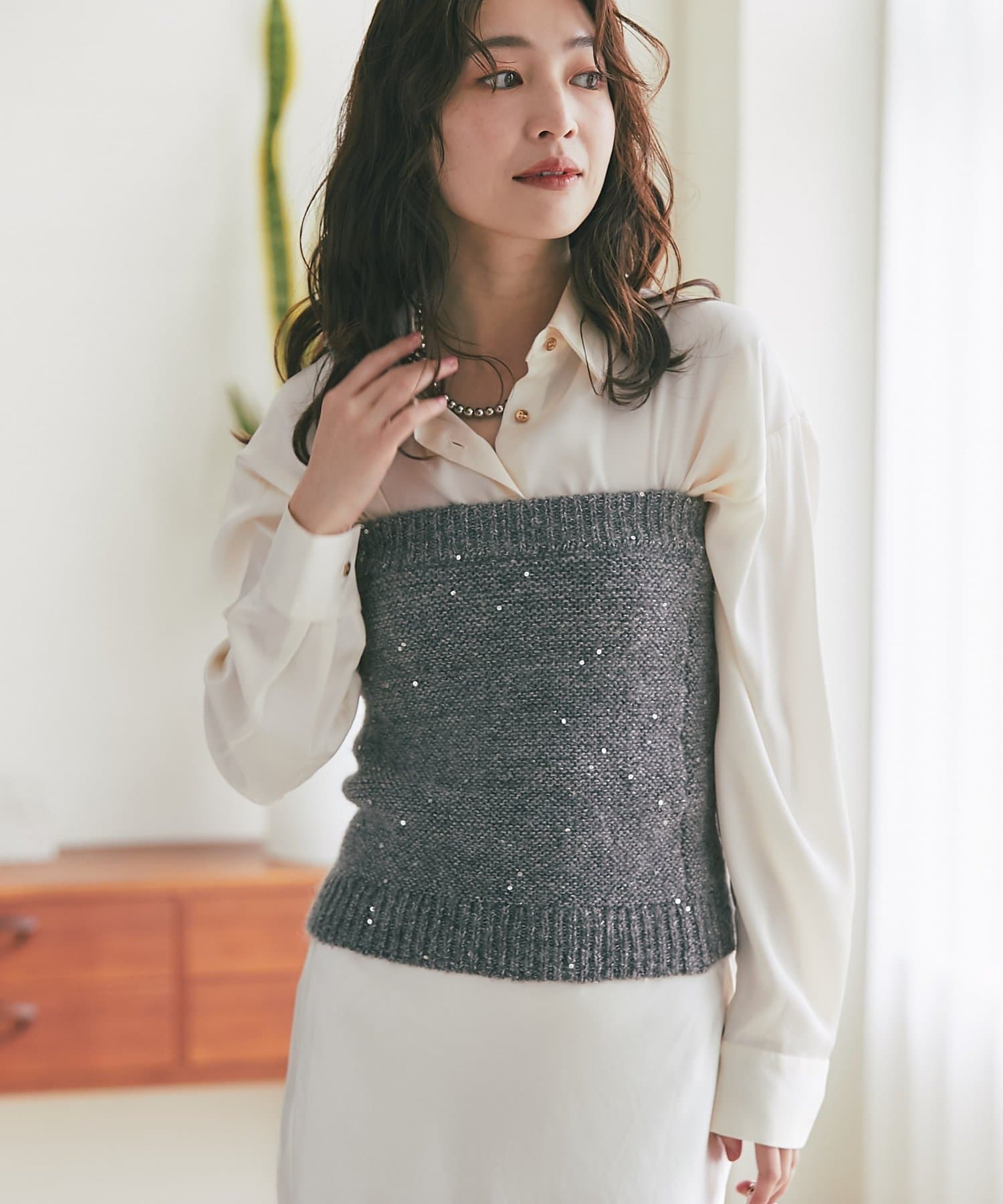 La boutique BonBon(ラブティックボンボン) 【セットアップ可・きらきら女っぽコーデに】スパンコールモヘアビスチェ