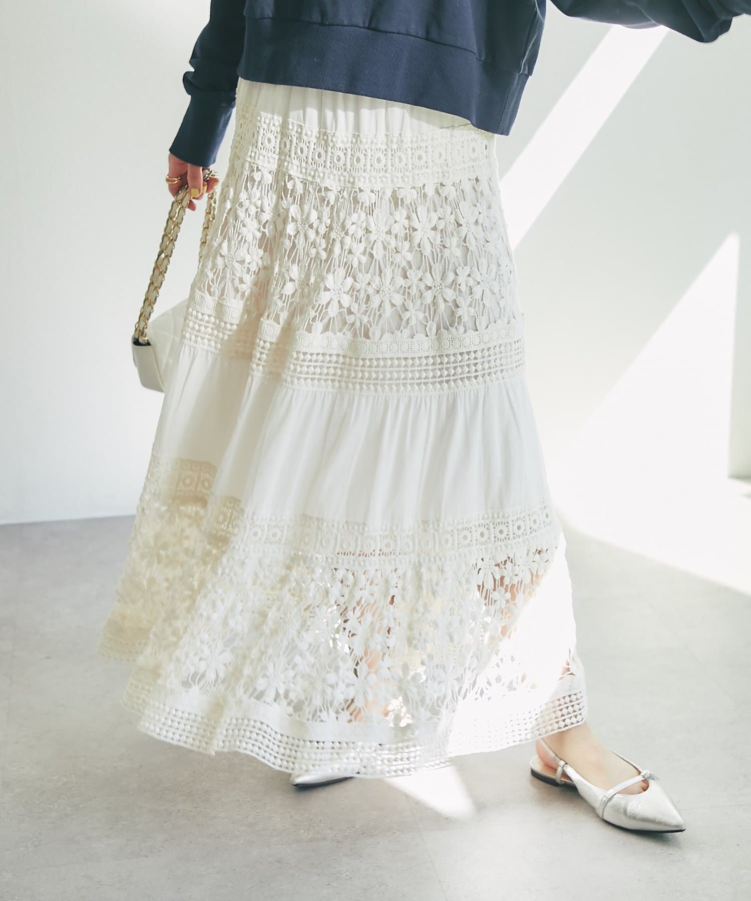 La boutique BonBon(ラブティックボンボン) 【復刻！・オールシーズンおすすめ】コットンレースティアードマキシスカート