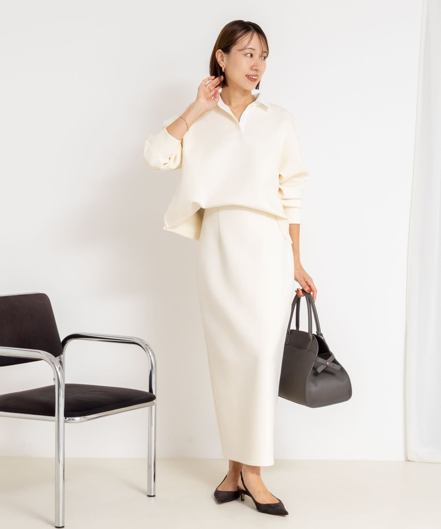 セットアップ対応》ウォッシャブルポロ衿ダンボールカットソープル