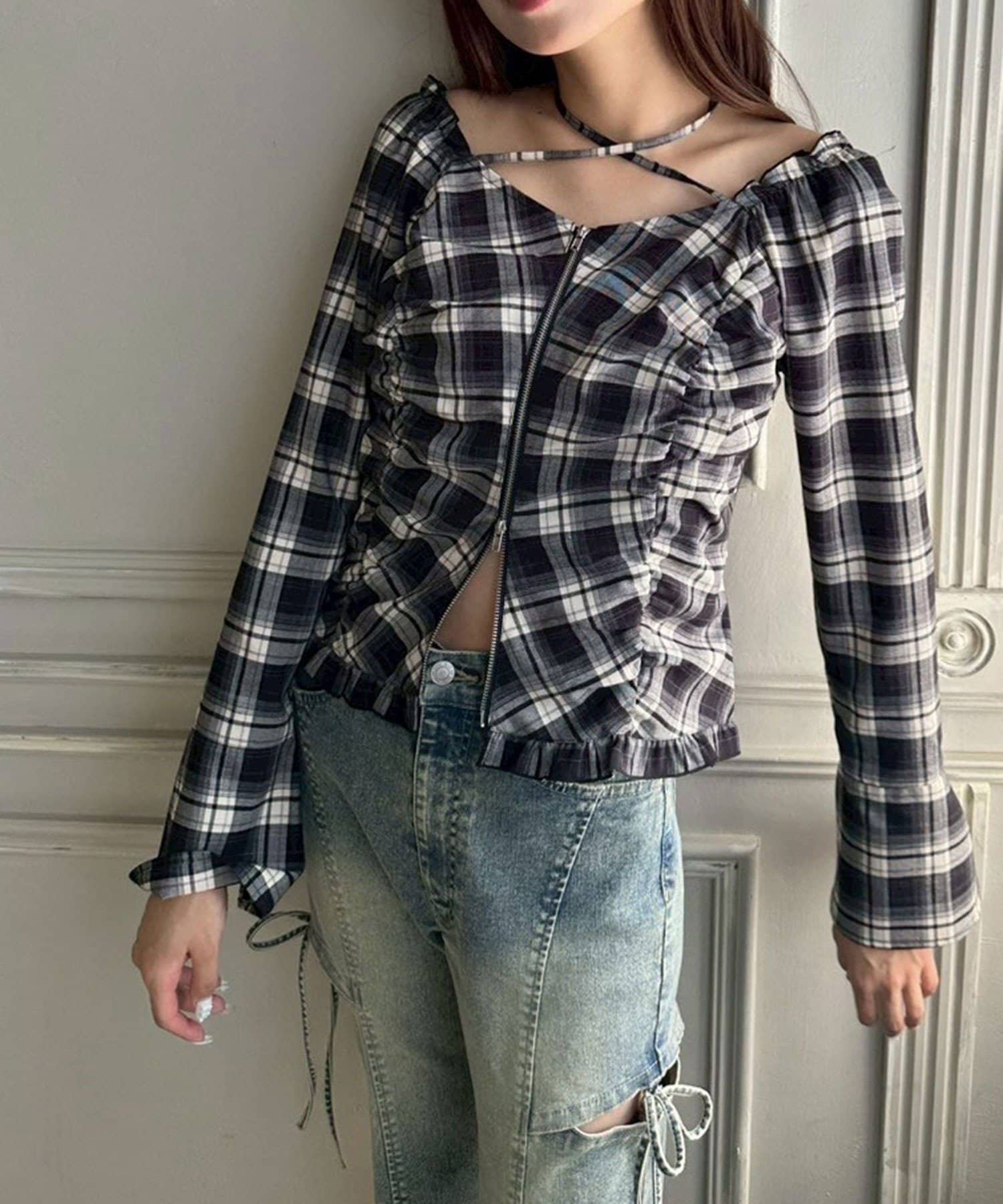 NICE CLAUP / OLIVE des OLIVE OUTLET(ナイスクラップ  / オリーブ デ オリーブ アウトレット) 【OLIVE des OLIVE】ダブルジップフレア袖ブラウス