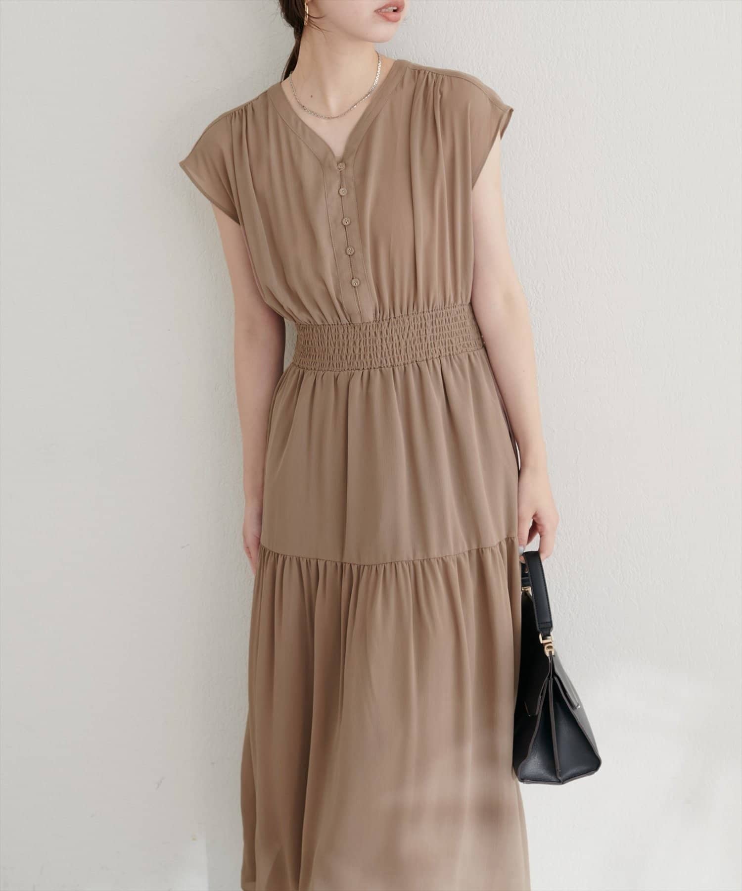 NICE CLAUP / OLIVE des OLIVE OUTLET(ナイスクラップ  / オリーブ デ オリーブ アウトレット) 【natural couture】＜プチナチュ＞ウエストシャーリングワンピース