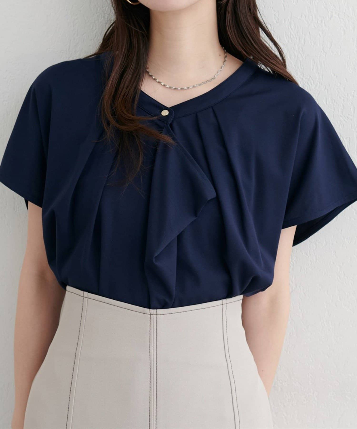 NICE CLAUP / OLIVE des OLIVE OUTLET(ナイスクラップ  / オリーブ デ オリーブ アウトレット) 【natural couture】接触冷感ドレープフリルカットソーブラウス