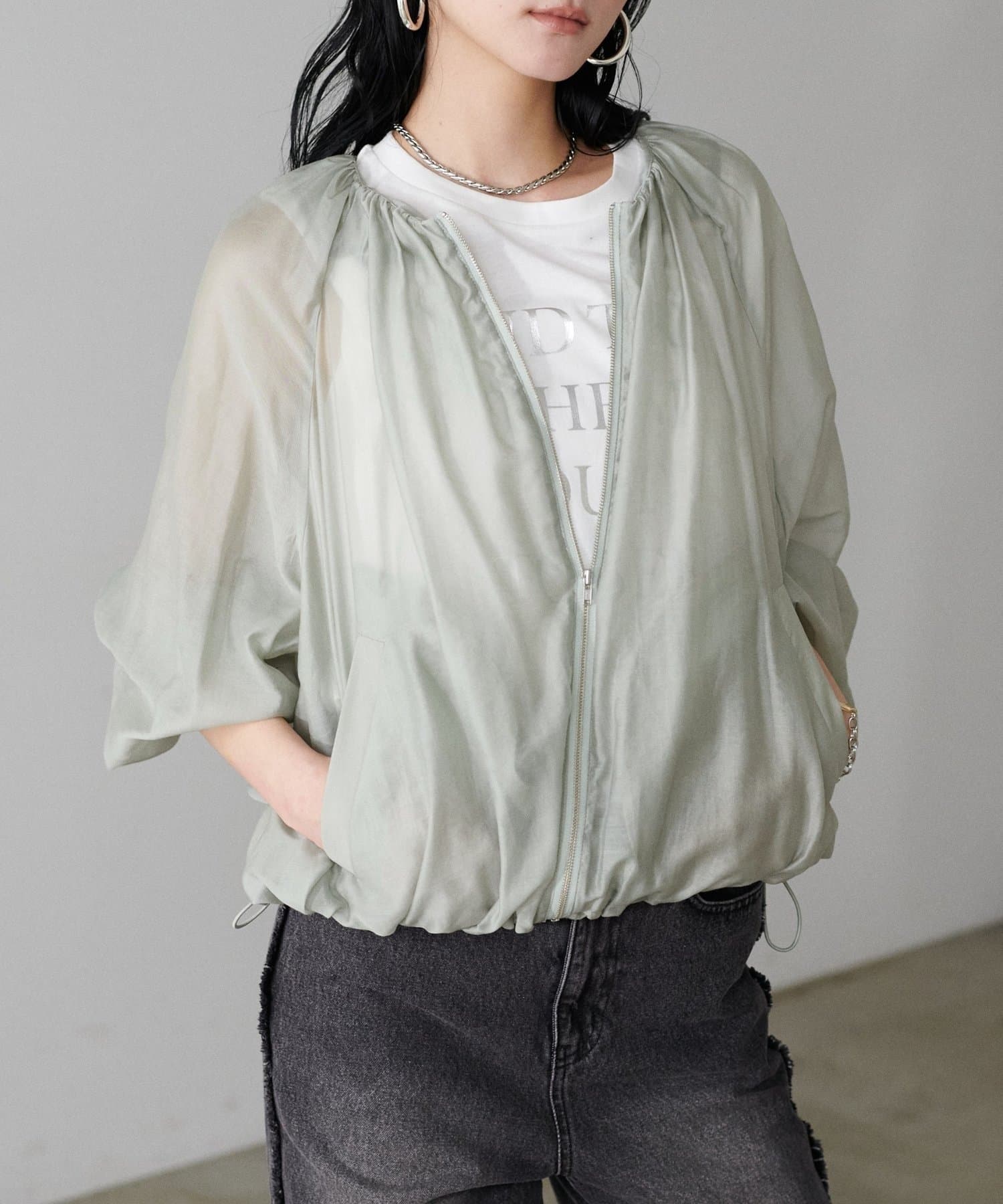 NICE CLAUP / OLIVE des OLIVE OUTLET(ナイスクラップ  / オリーブ デ オリーブ アウトレット) 【LARUTA】ビンテージシアーボイルギャザーブルゾン