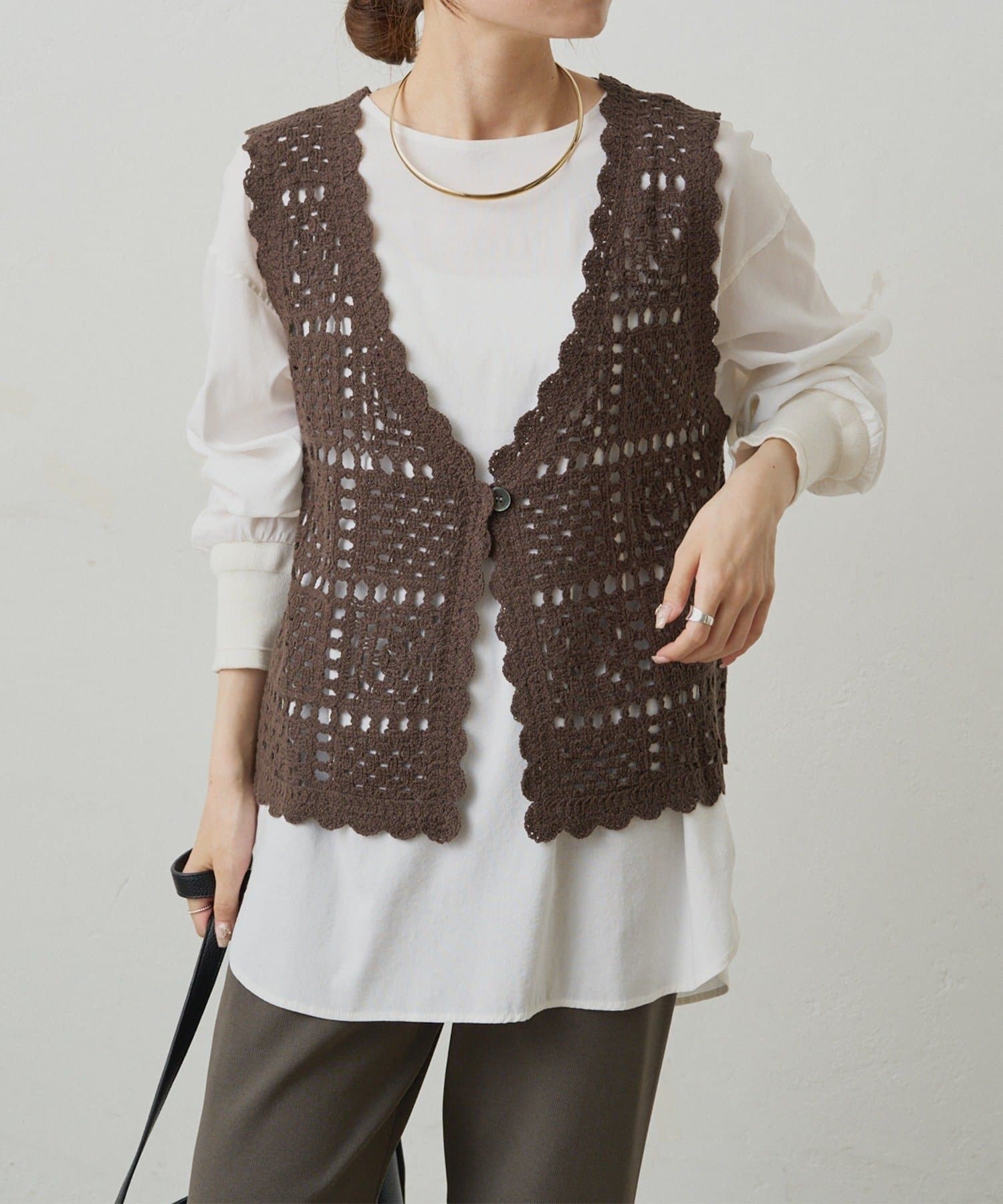 NICE CLAUP / OLIVE des OLIVE OUTLET(ナイスクラップ  / オリーブ デ オリーブ アウトレット) 【PUAL CE CIN】クロシェットニットベスト