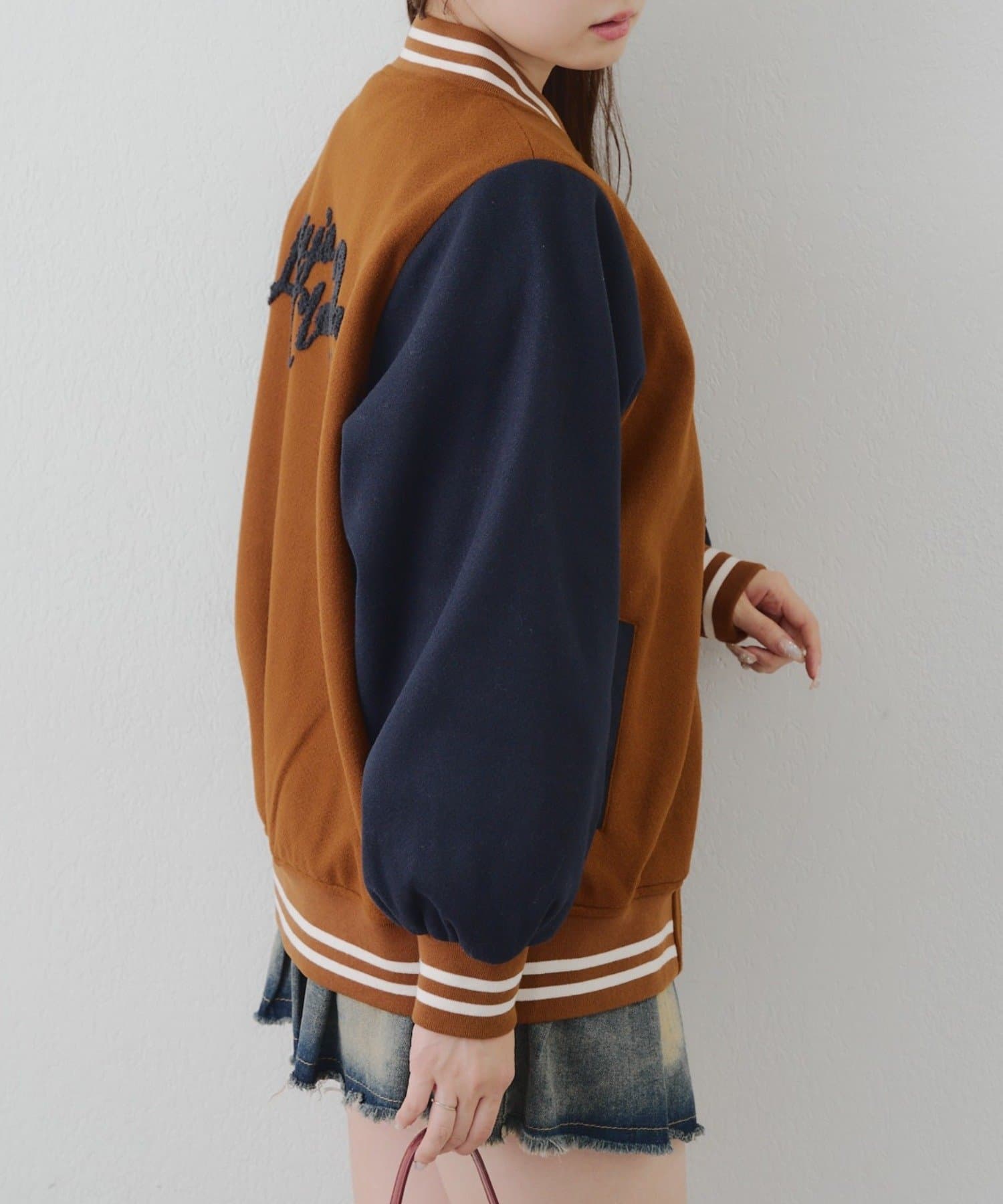 NICE CLAUP / OLIVE des OLIVE OUTLET(ナイスクラップ  / オリーブ デ オリーブ アウトレット) 秋のMIXコーデの定番【RMAF】Backロゴ配色スタジャン