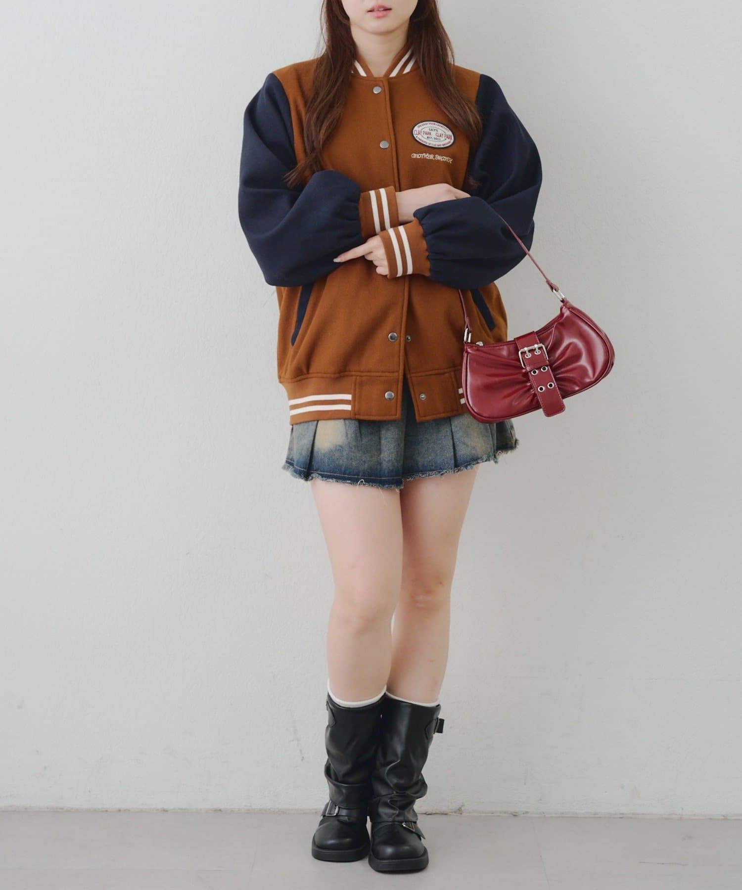 NICE CLAUP / OLIVE des OLIVE OUTLET(ナイスクラップ  / オリーブ デ オリーブ アウトレット) 秋のMIXコーデの定番【RMAF】Backロゴ配色スタジャン