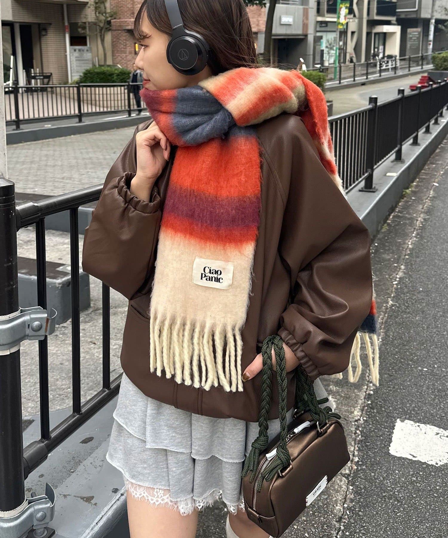 CIAOPANIC(チャオパニック) ボーダーアソートフリンジボリュームマフラー
