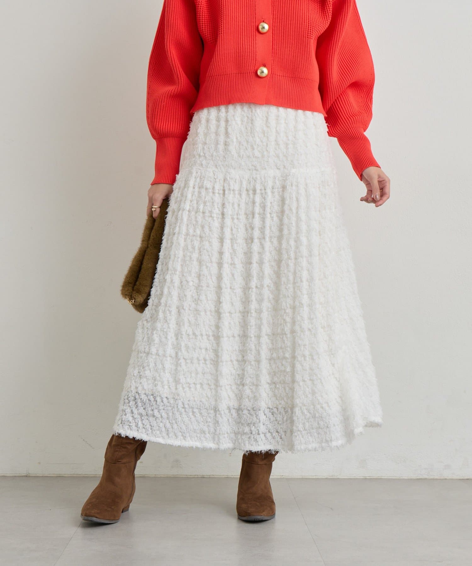 un dix cors(アンディコール) 《大人可愛い》フリンジジャガードスカート