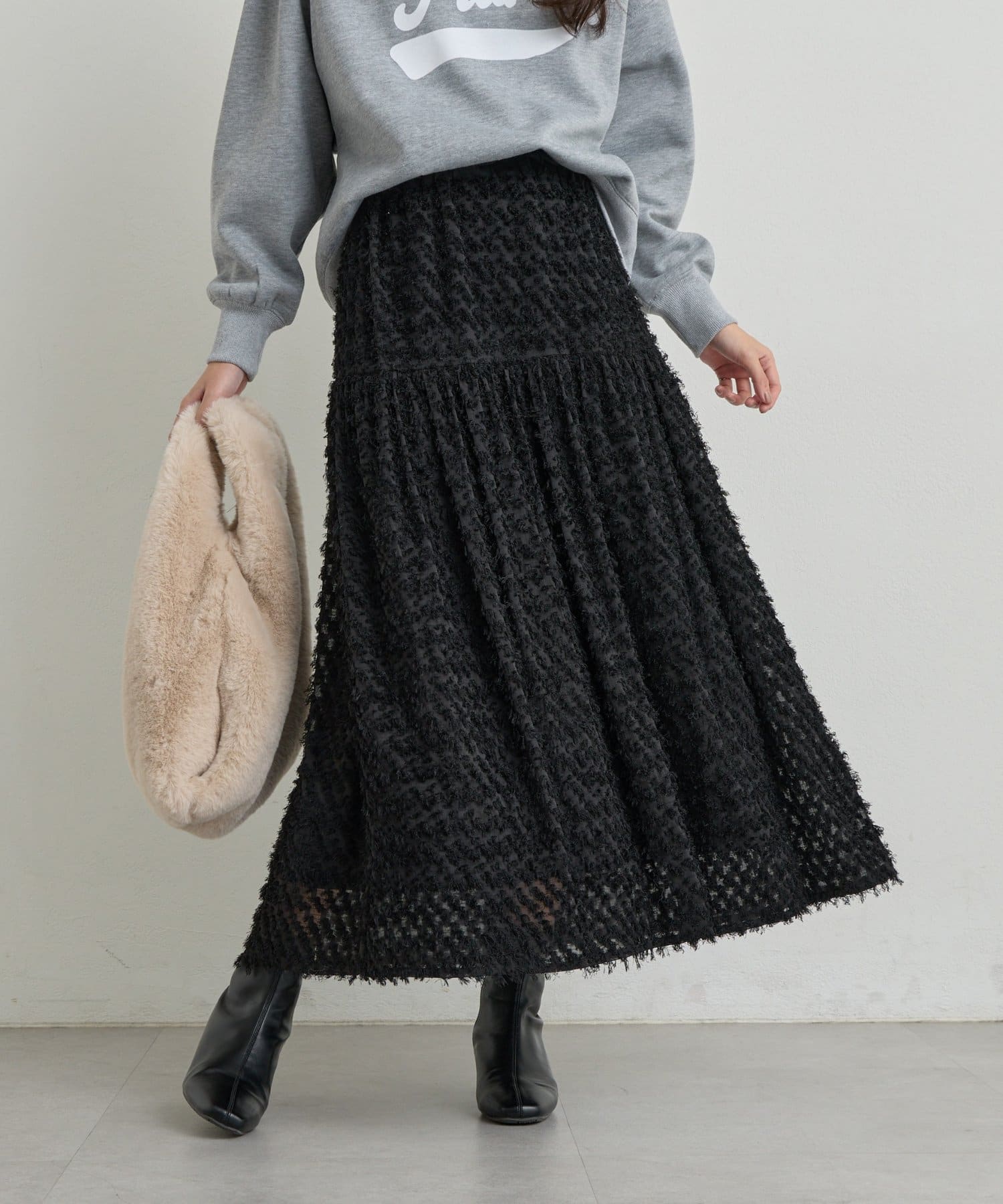 un dix cors(アンディコール) 《大人可愛い》フリンジジャガードスカート