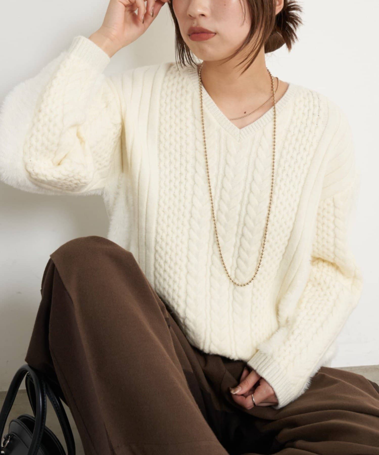 Jena　espace merveilleux(ジェナ　エスパスメルヴェイユ) ケーブルラメシャギーニット
