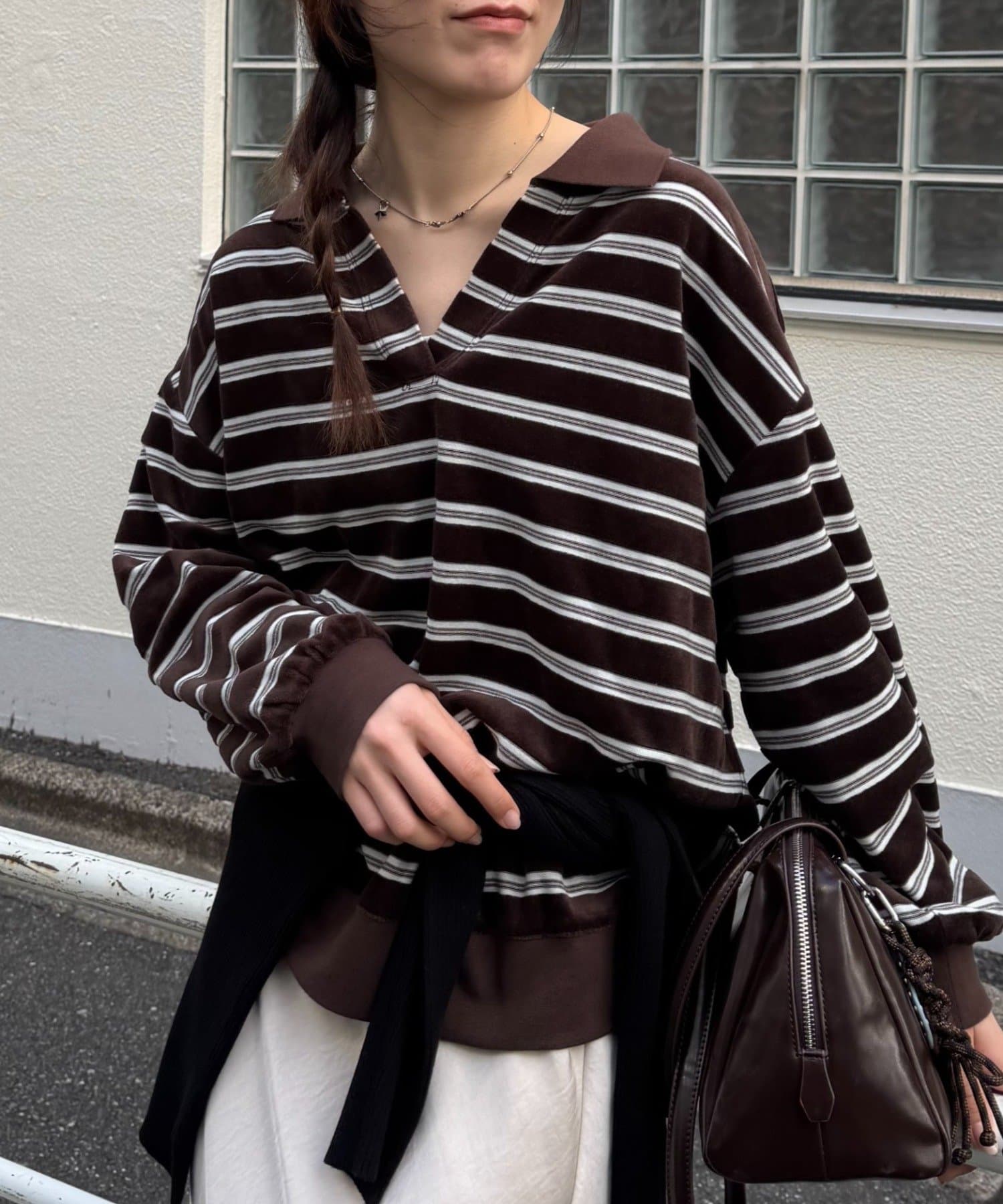 CIAOPANIC TYPY(チャオパニックティピー) ベロアボーダースキッパーポロトップス