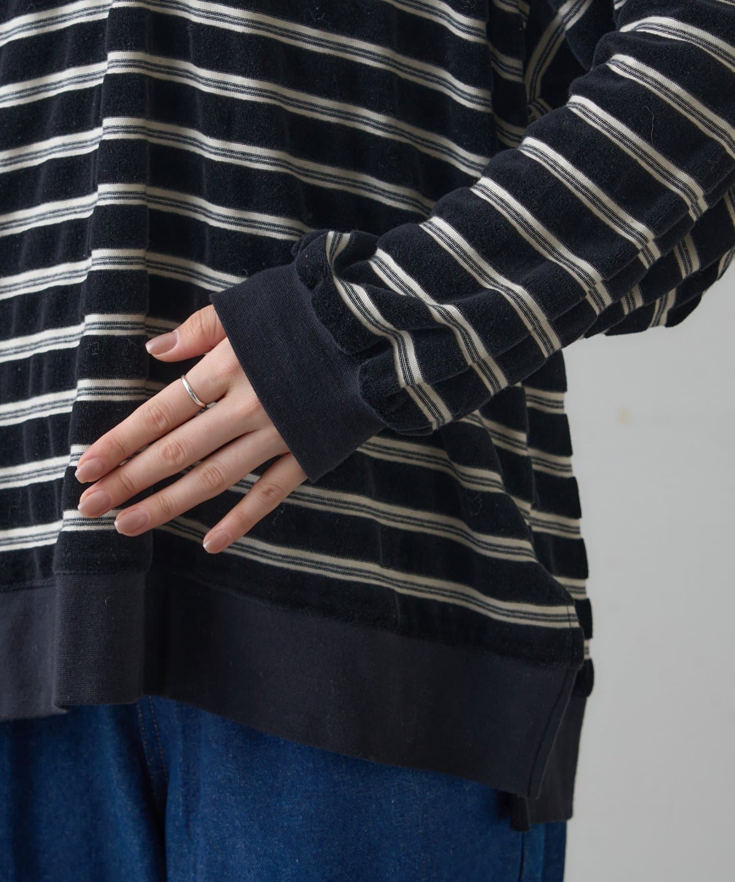 CIAOPANIC TYPY(チャオパニックティピー) 【高見え＆上品】ベロアボーダースキッパーポロトップス