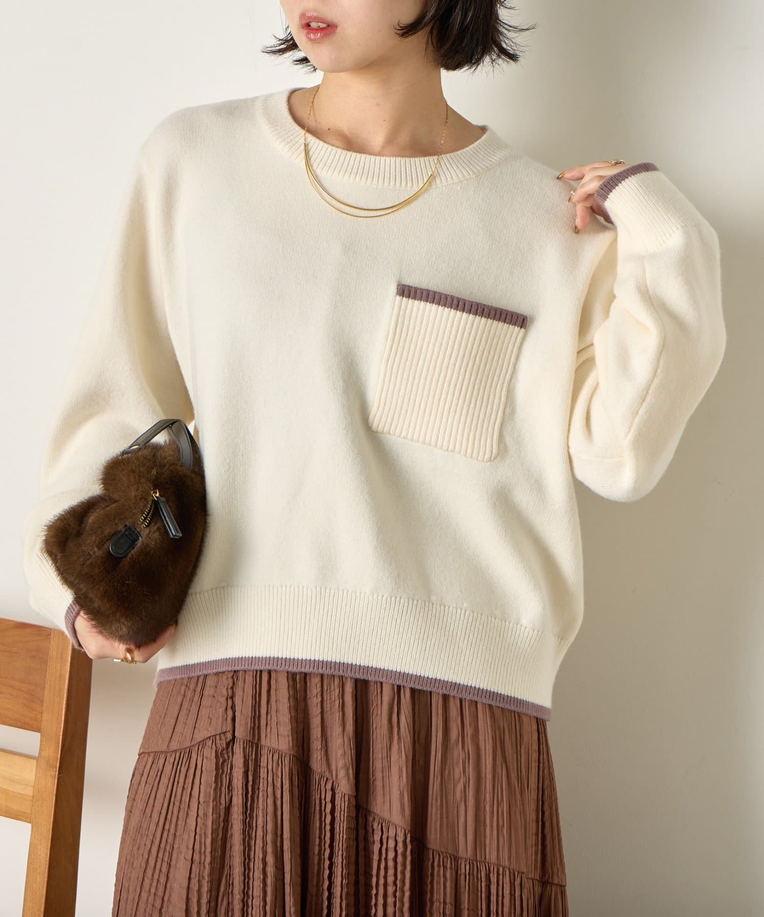 Jena　espace merveilleux(ジェナ　エスパスメルヴェイユ) リブポケット配色ニット