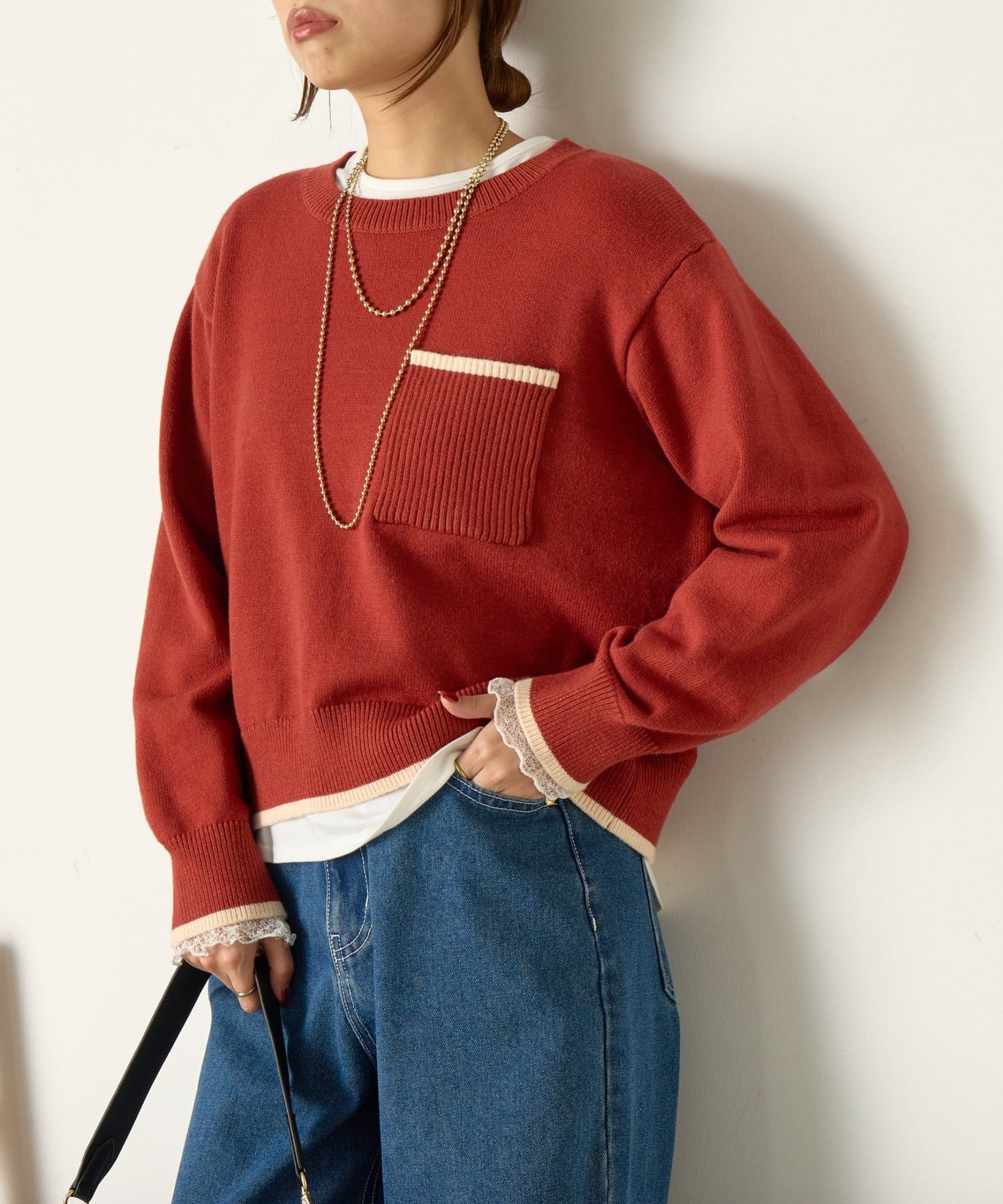 Jena　espace merveilleux(ジェナ　エスパスメルヴェイユ) リブポケット配色ニット